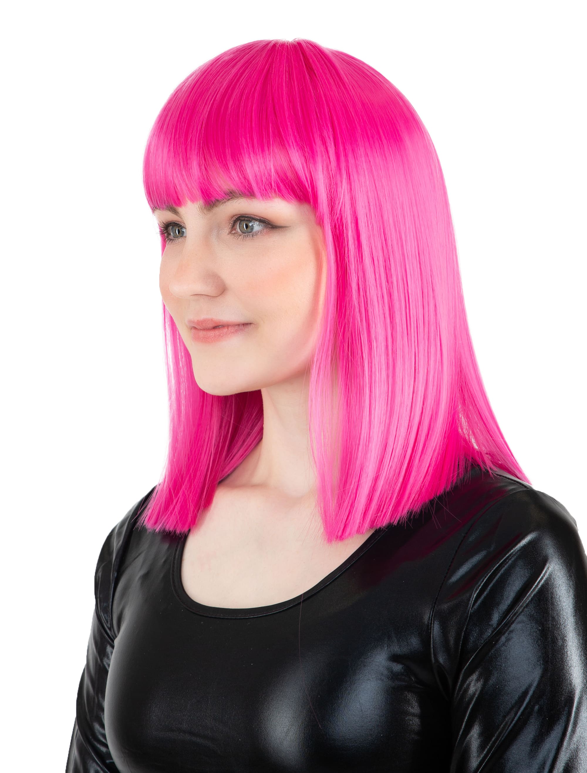 Perücke Langhaar glatt mit Pony fuchsia