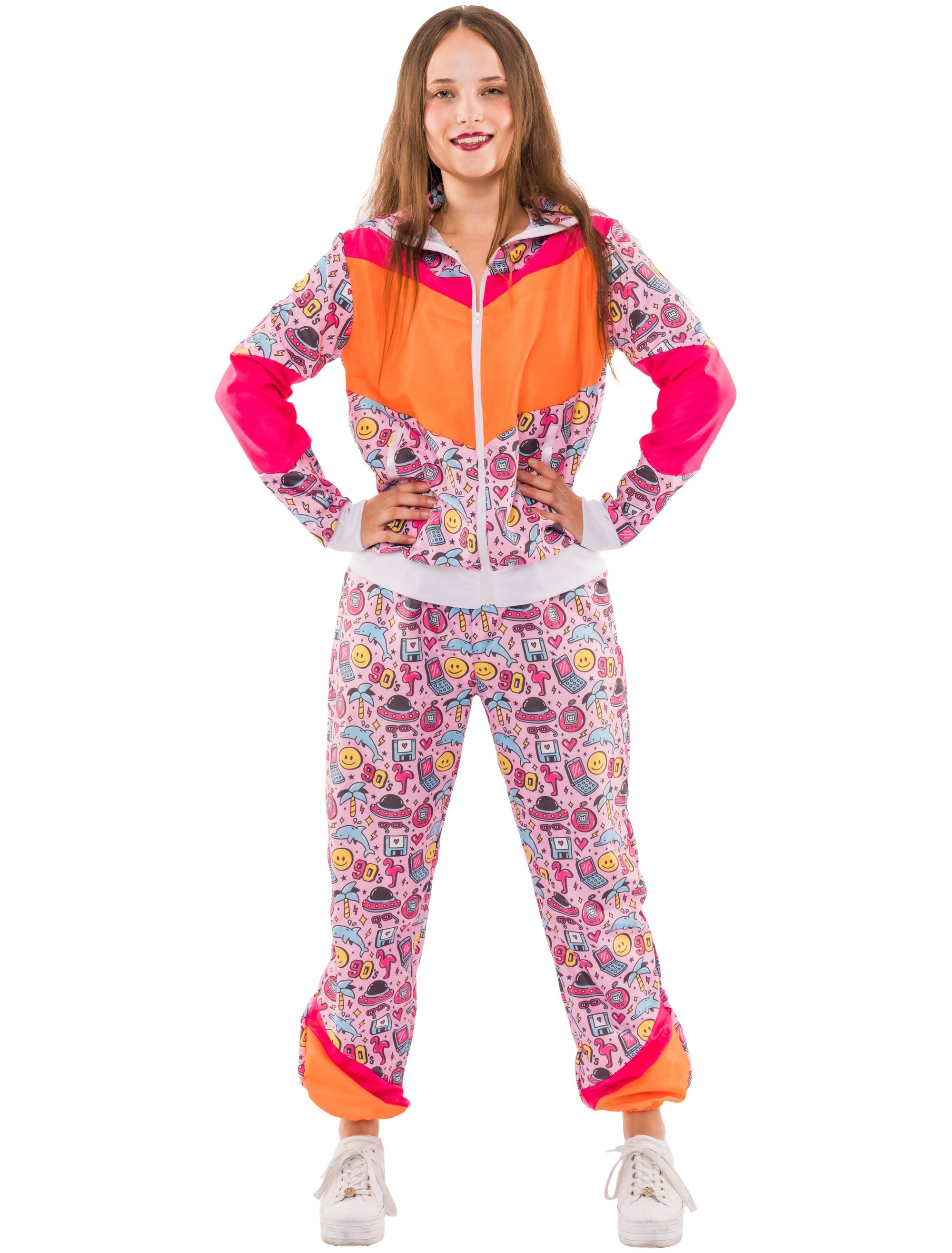 Jogging Anzug 90er Smilie 2 tlg. Damen pink S