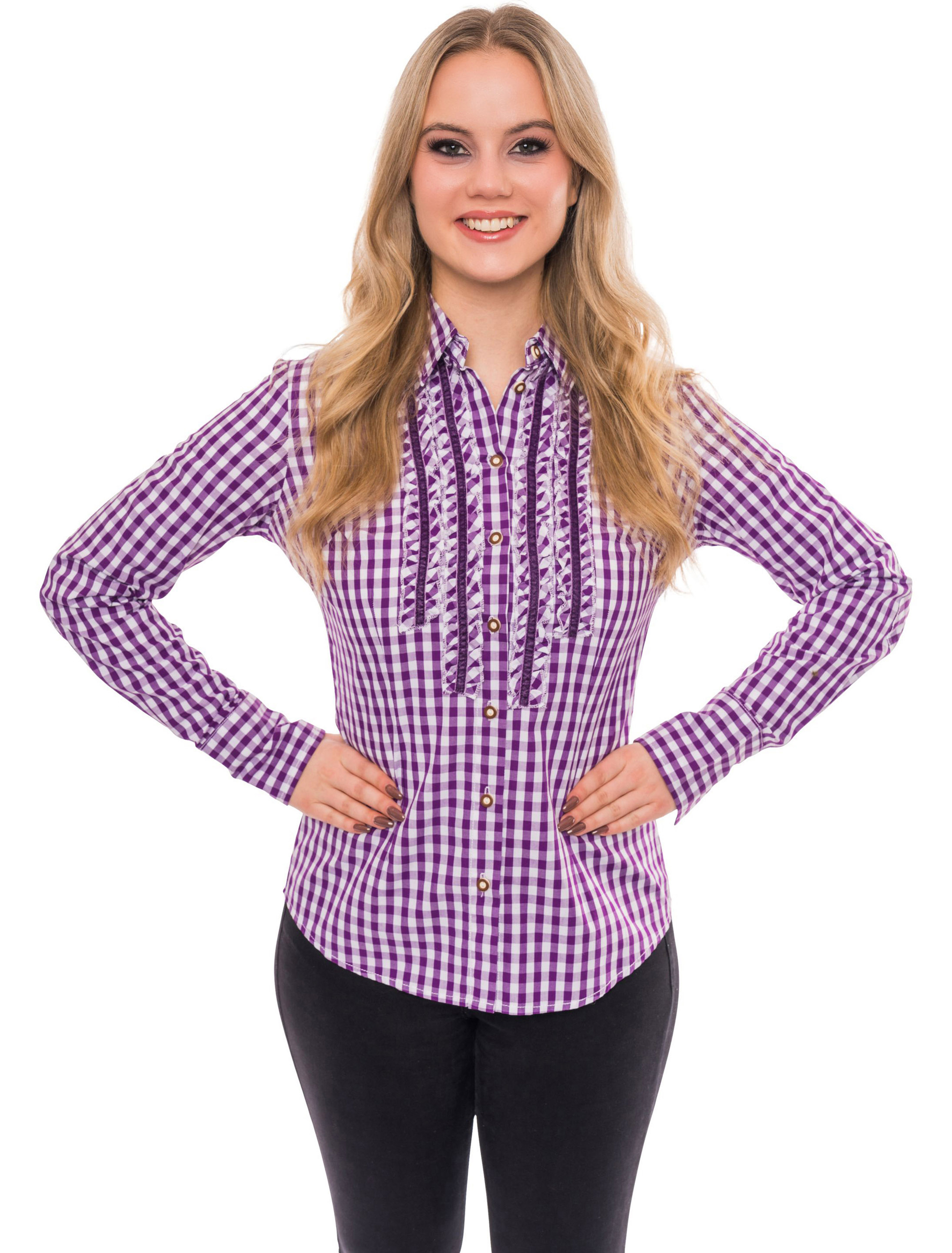 Trachtenbluse kariert Damen lila/weiß 46