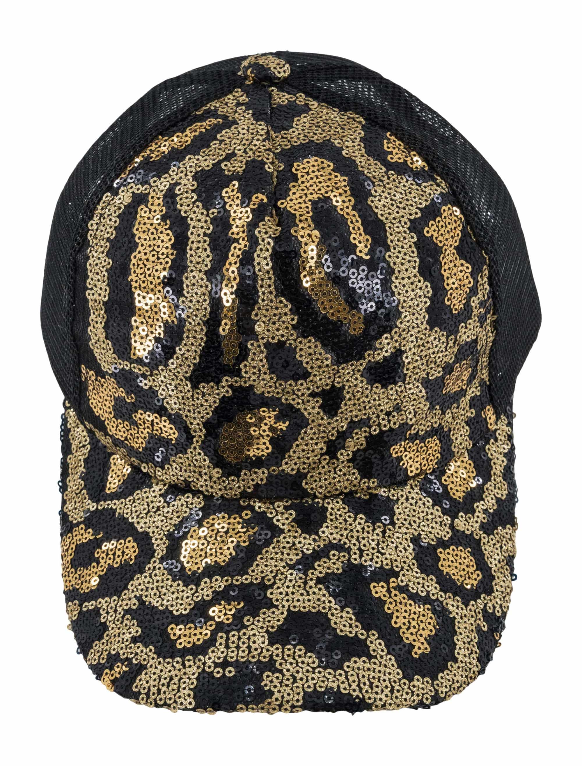 Baseballcap Pailletten Leopard schwarz/gold one size