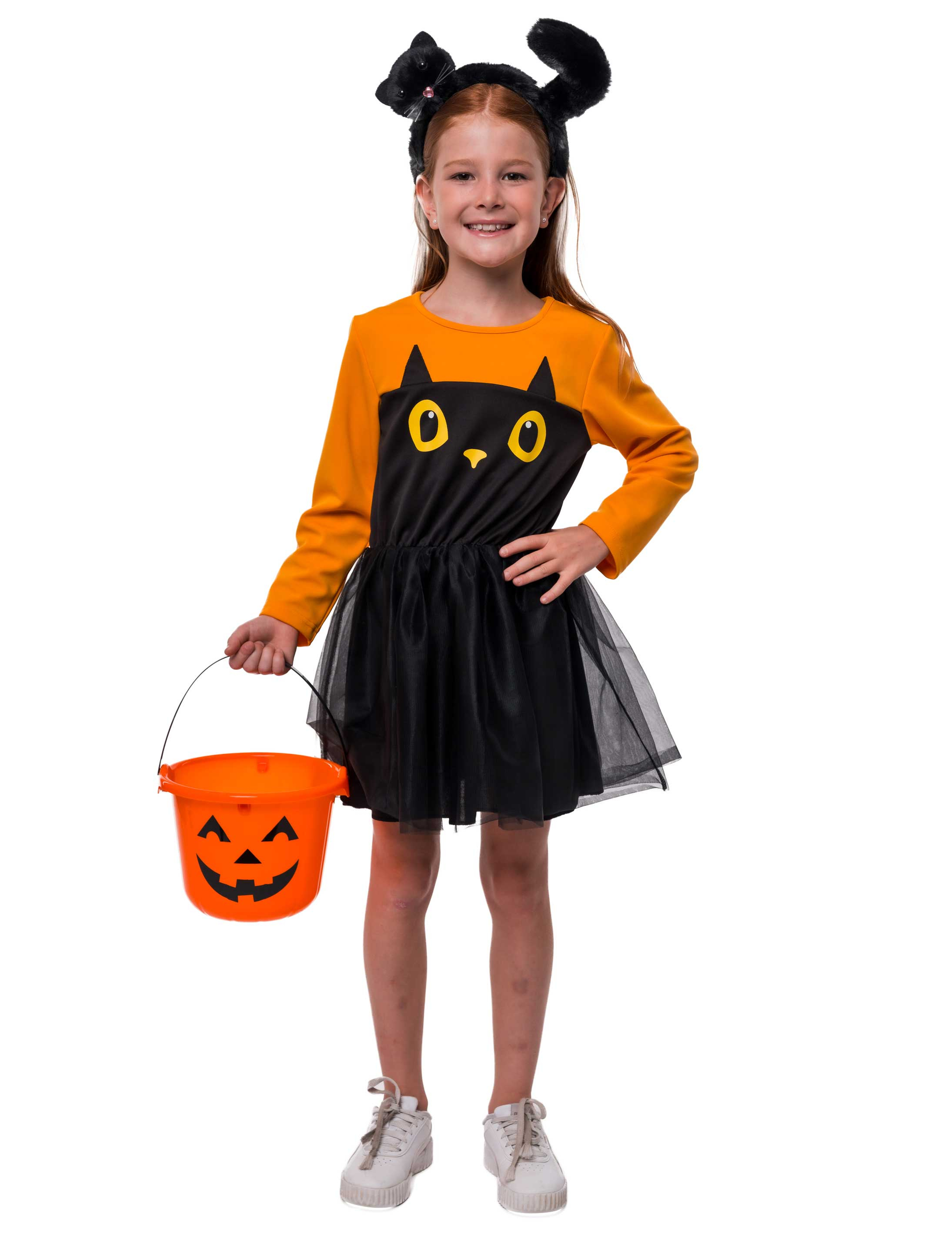 Kleid Katze Kinder schwarz/orange 104