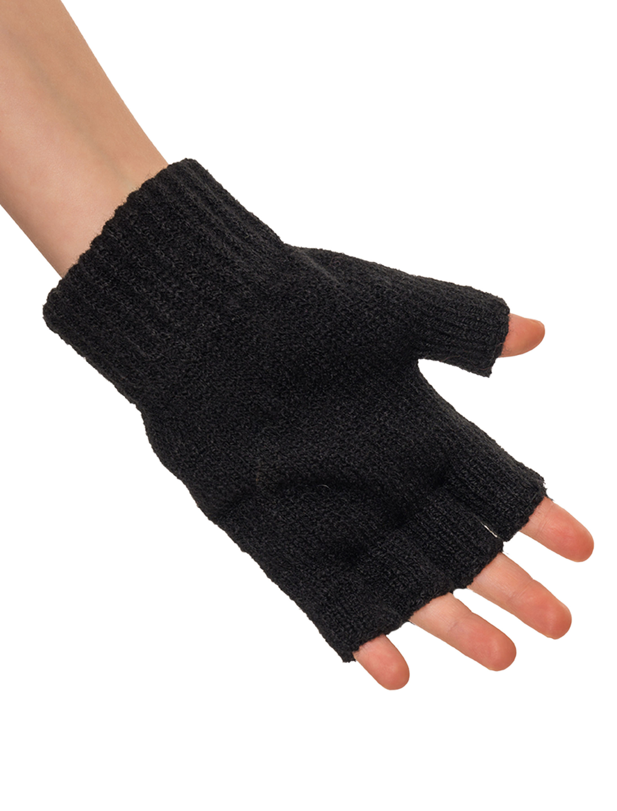 Strickhandschuhe Kinder fingerlos schwarz