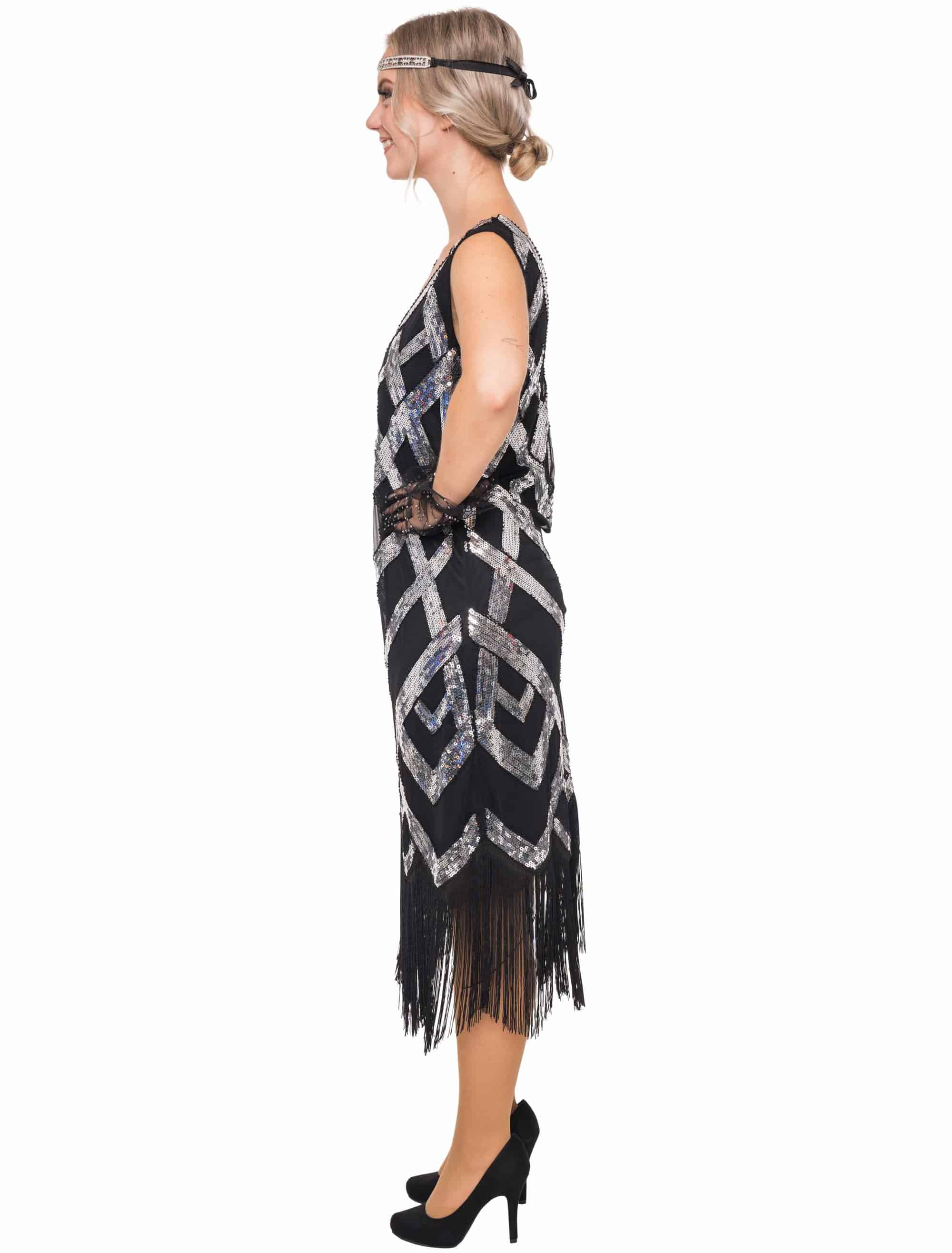 Kleid Charleston Damen schwarz/silber S