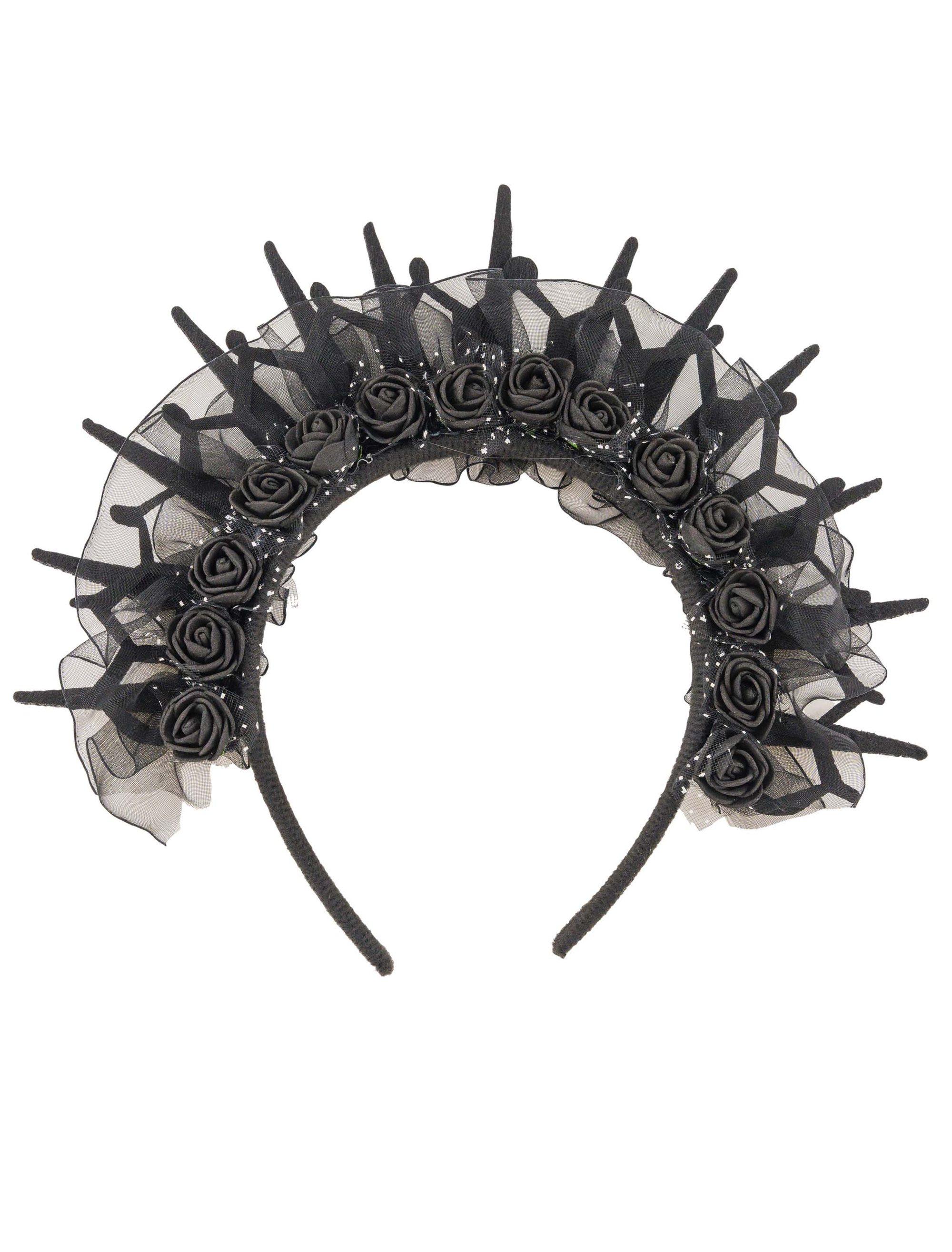 Haarreif Gothic mit Tüll und Blumen schwarz