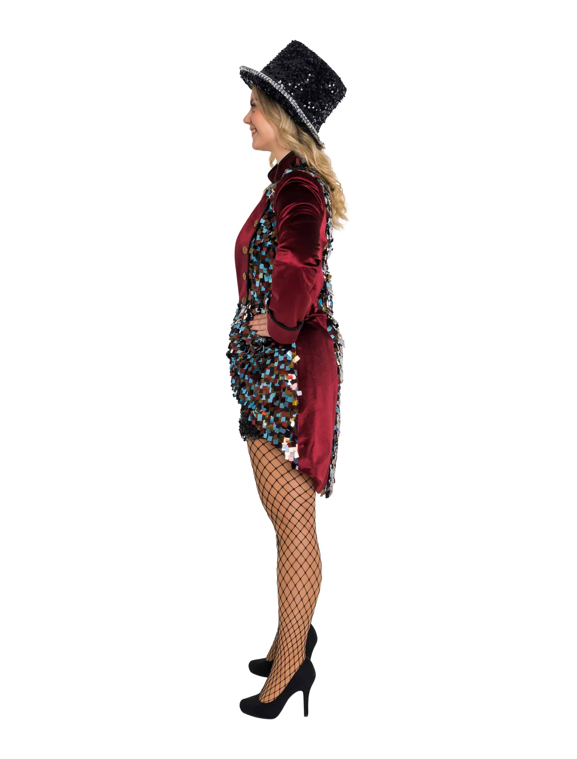 Mantel mit Pailletten Damen rot L/XL