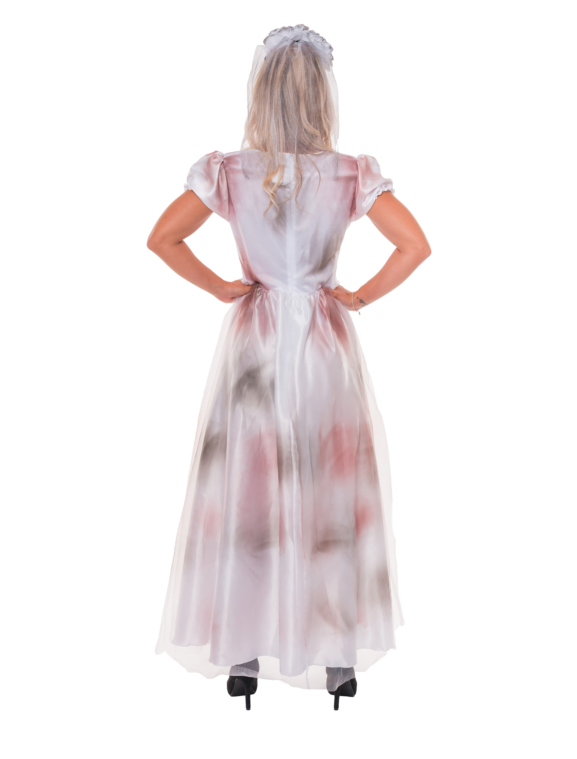Kleid Zombiebraut Damen weiß/rot 2XS