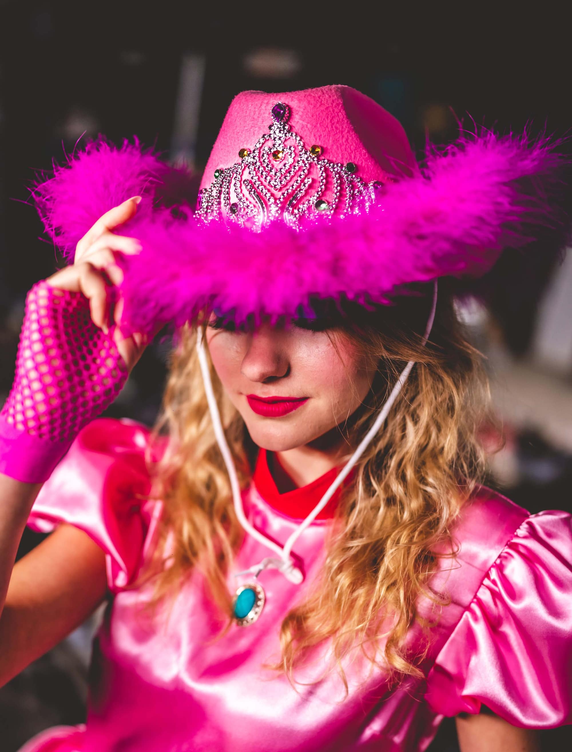 Cowgirlhut mit Marabu pink one size