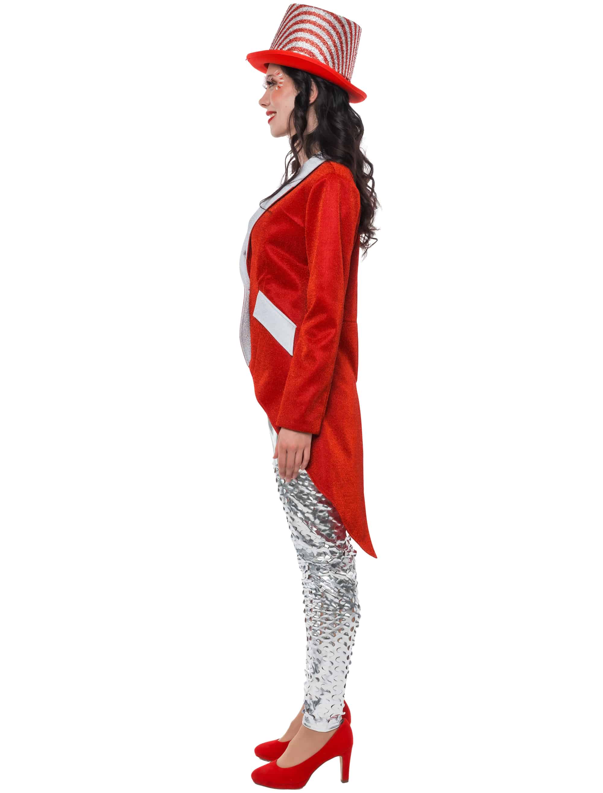 Frack Glitzer Damen rot/silber 2XL
