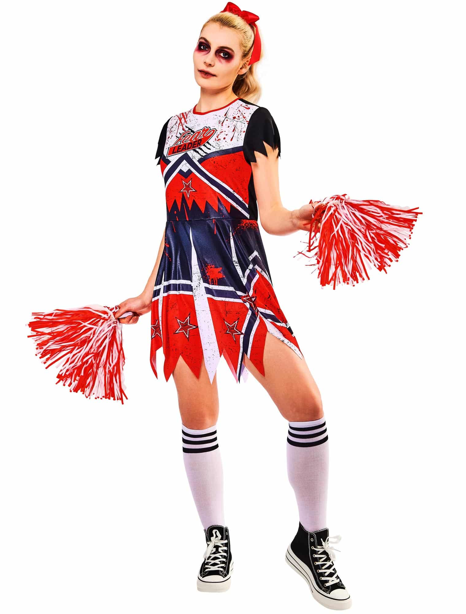 Kleid Zombie Cheerleader 2-tlg. Damen schwarz/weiß/rot L