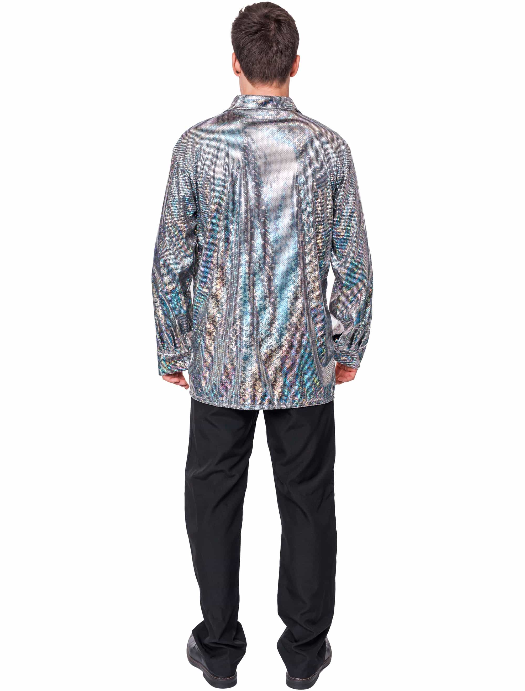 Hemd irisierend Metallic Herren silber M/L