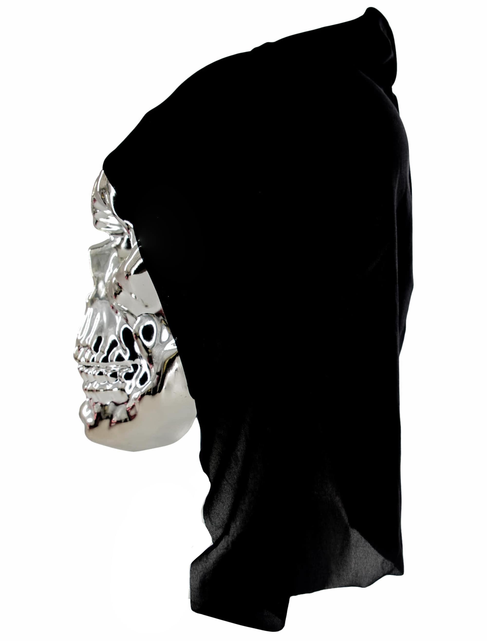 Maske Totenkopf mit Haube silber