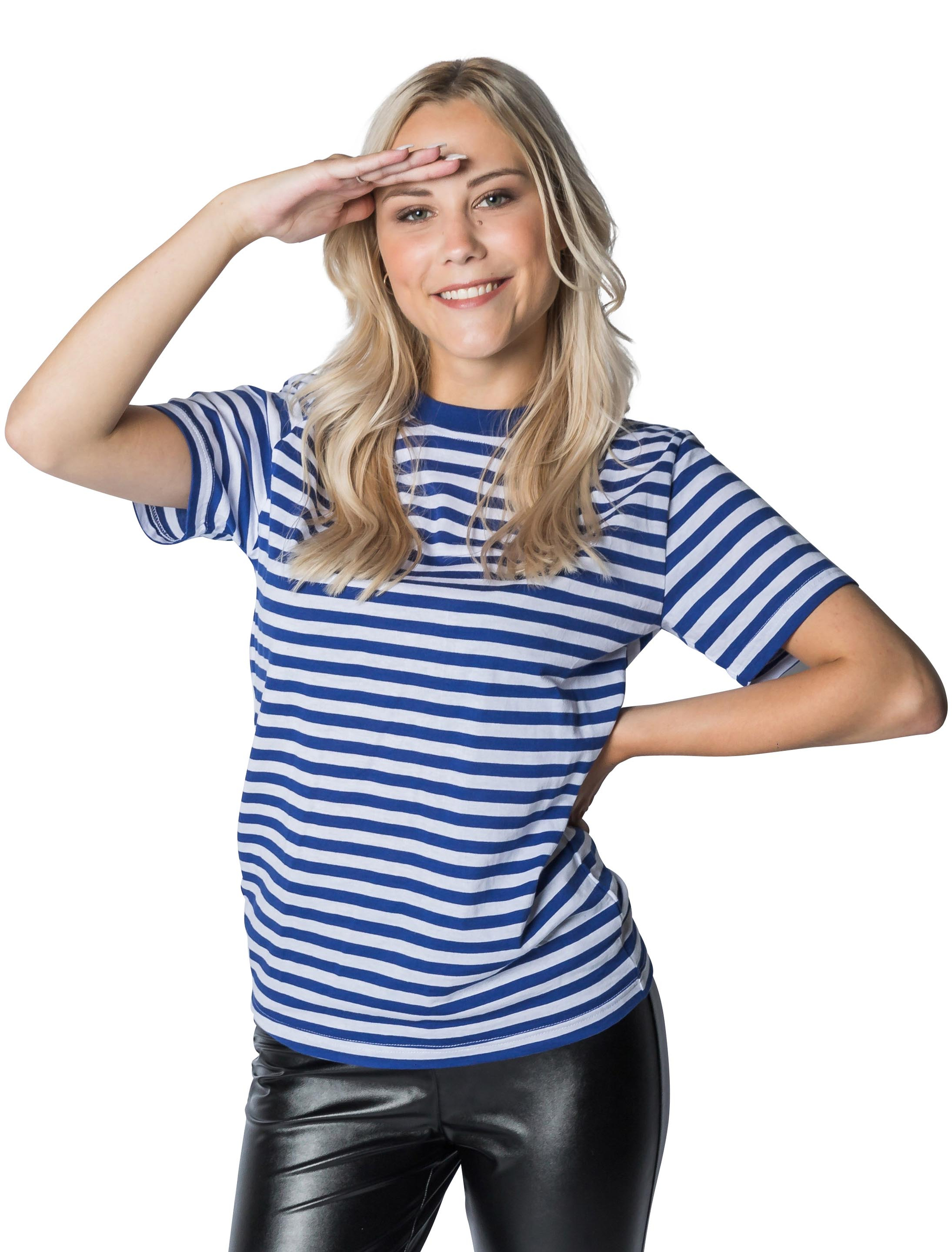 Ringelpulli kurzarm Unisex blau/weiß S