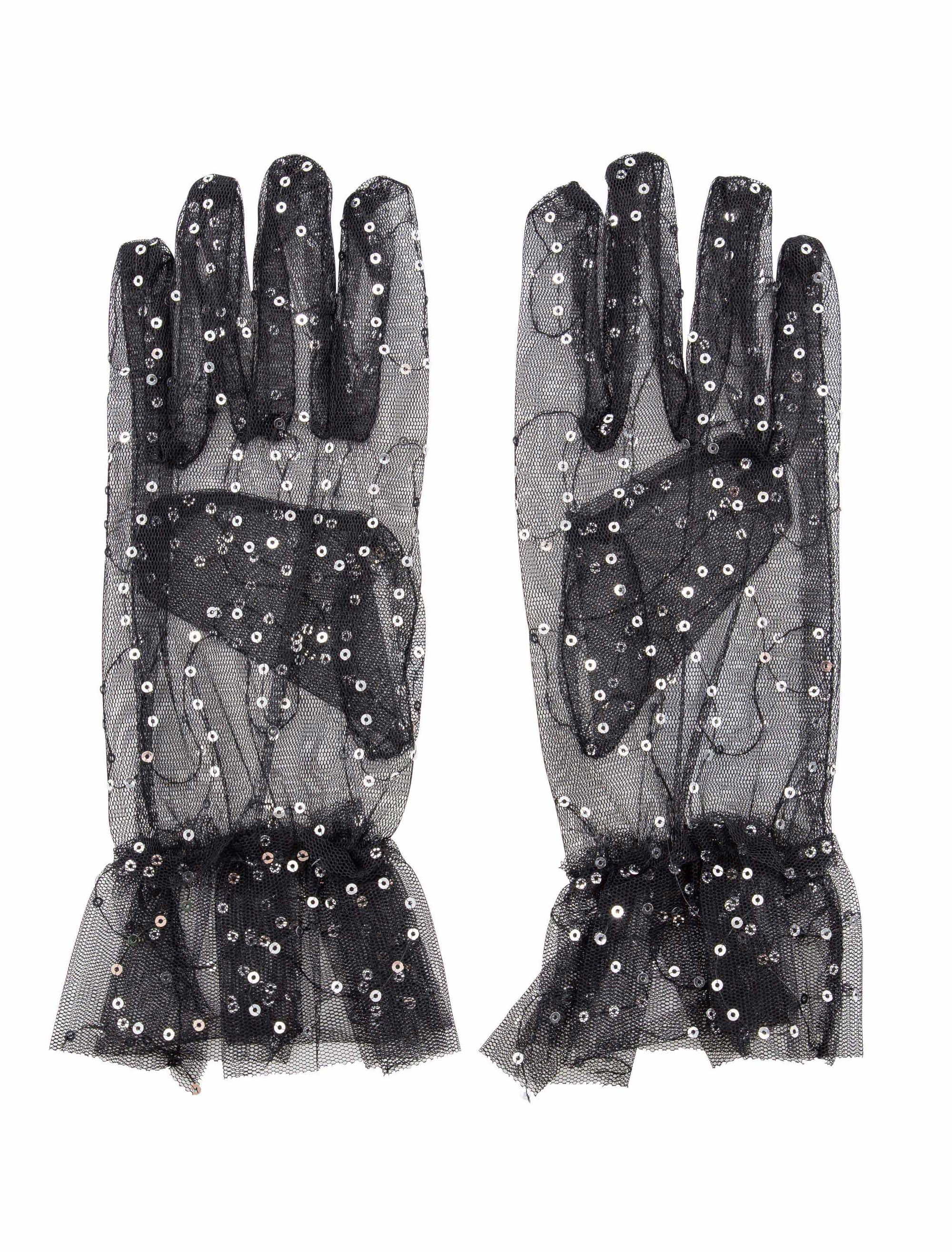Spitzenhandschuhe kurz mit Pailletten schwarz one size