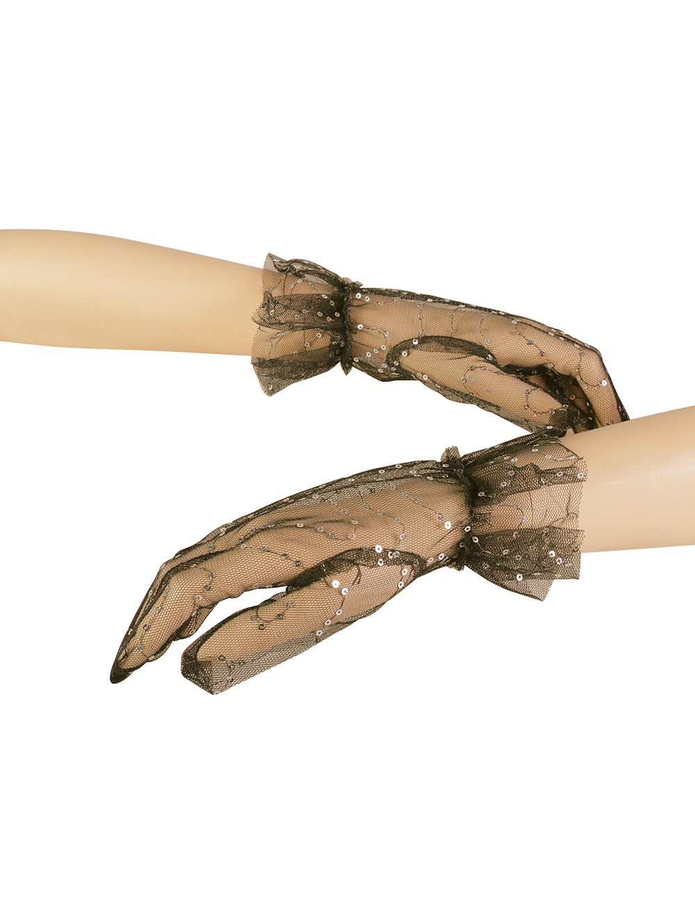 Spitzenhandschuhe kurz mit Pailletten schwarz one size