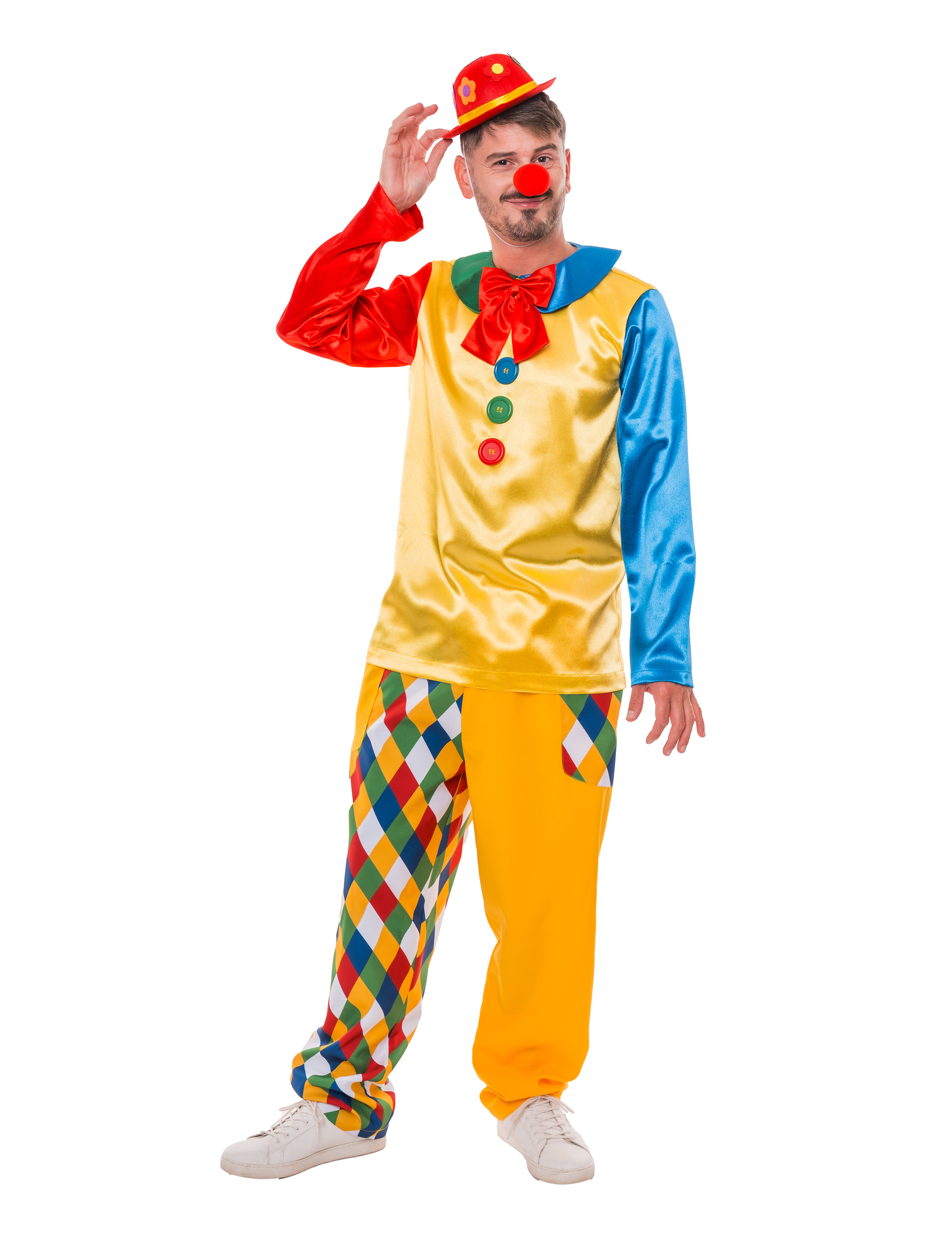 Oberteil Clown mit Knöpfen und Schleife bunt L/XL