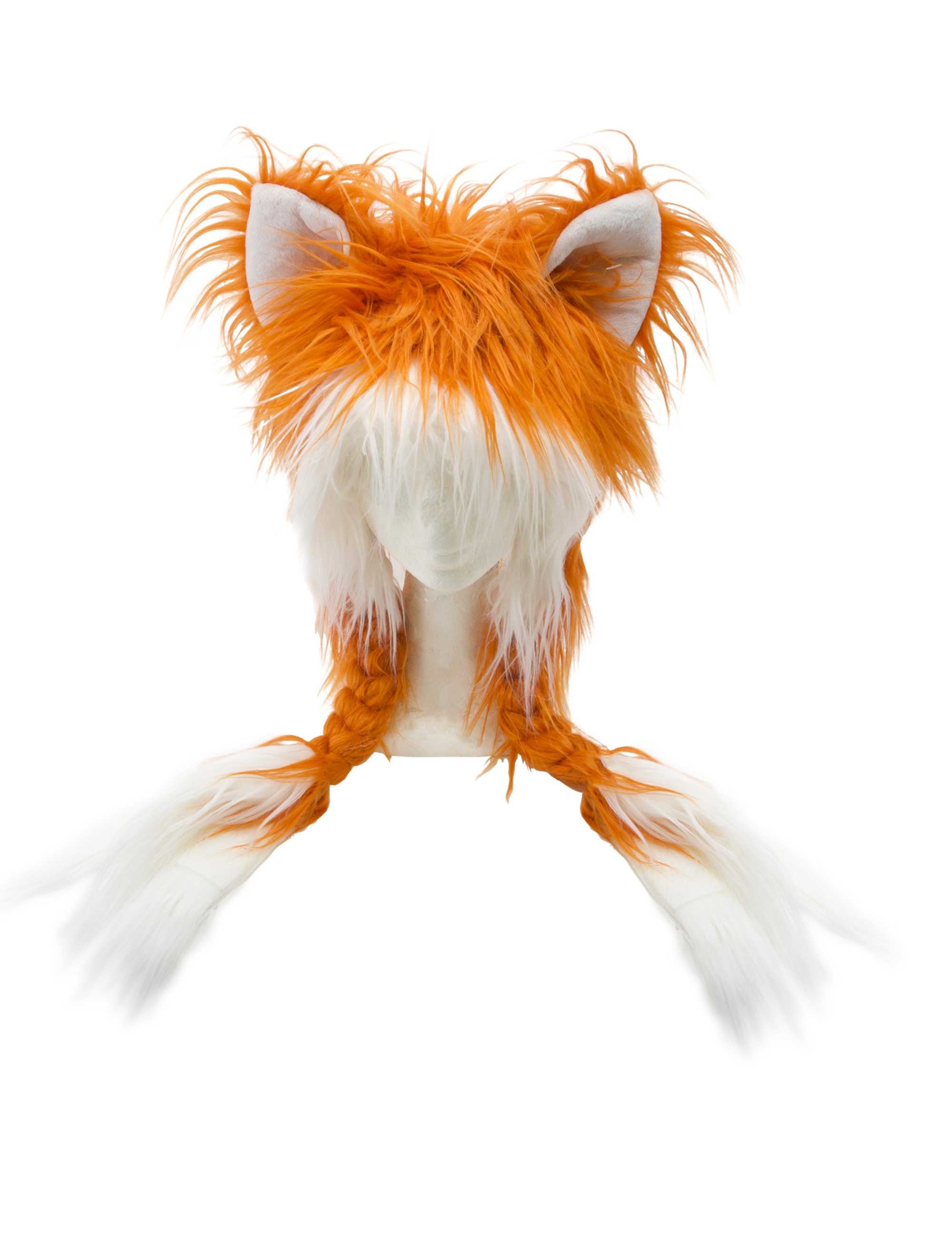 Mütze Fuchs mit geflochtenen Zöpfen braun/weiß one size