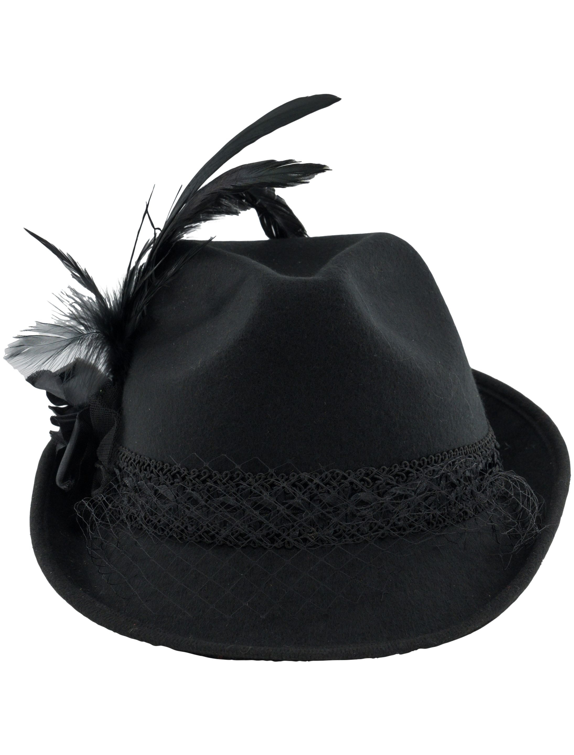 Hut mit Feder Damen schwarz 58