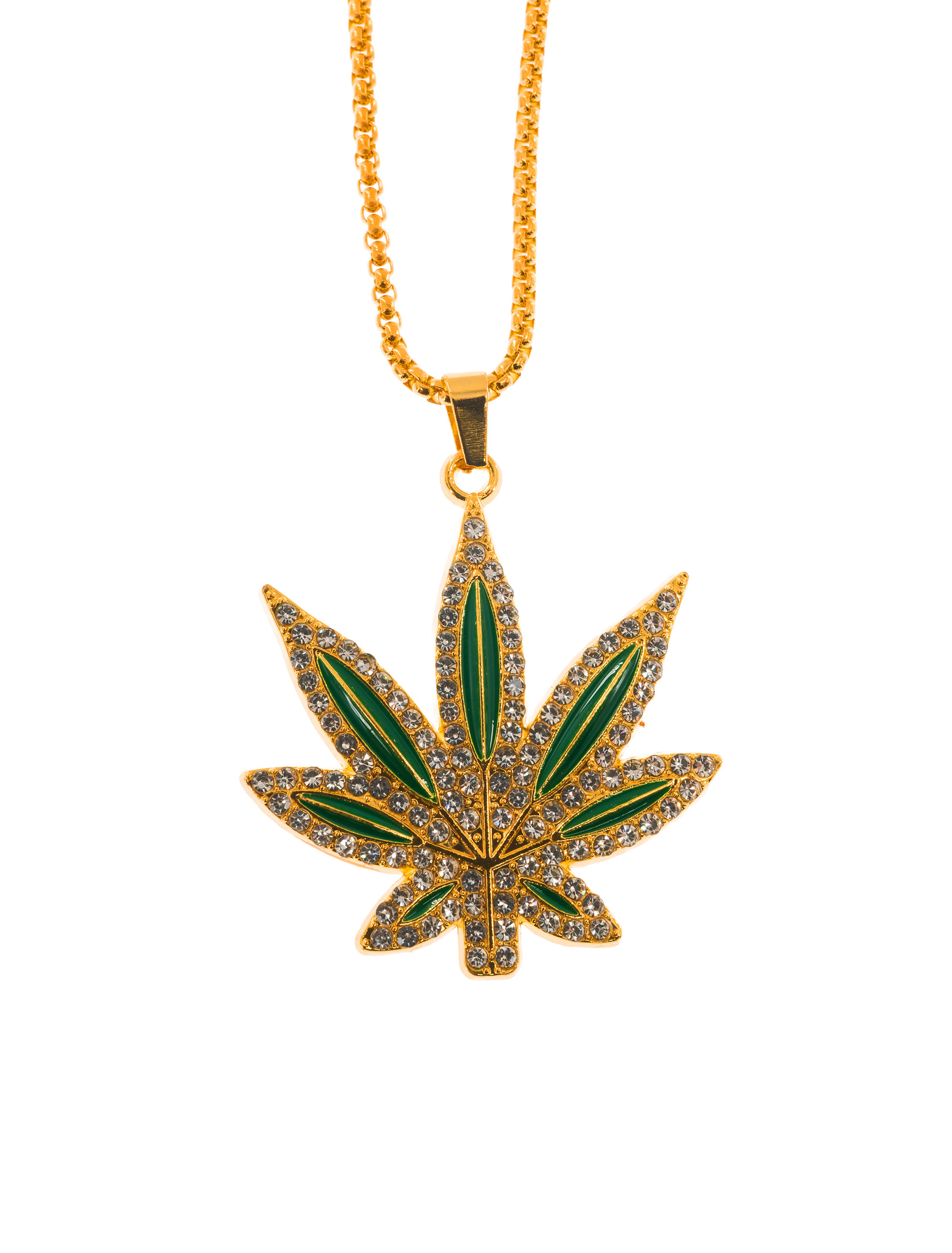 Halskette Cannabis mit Strass grün/gold