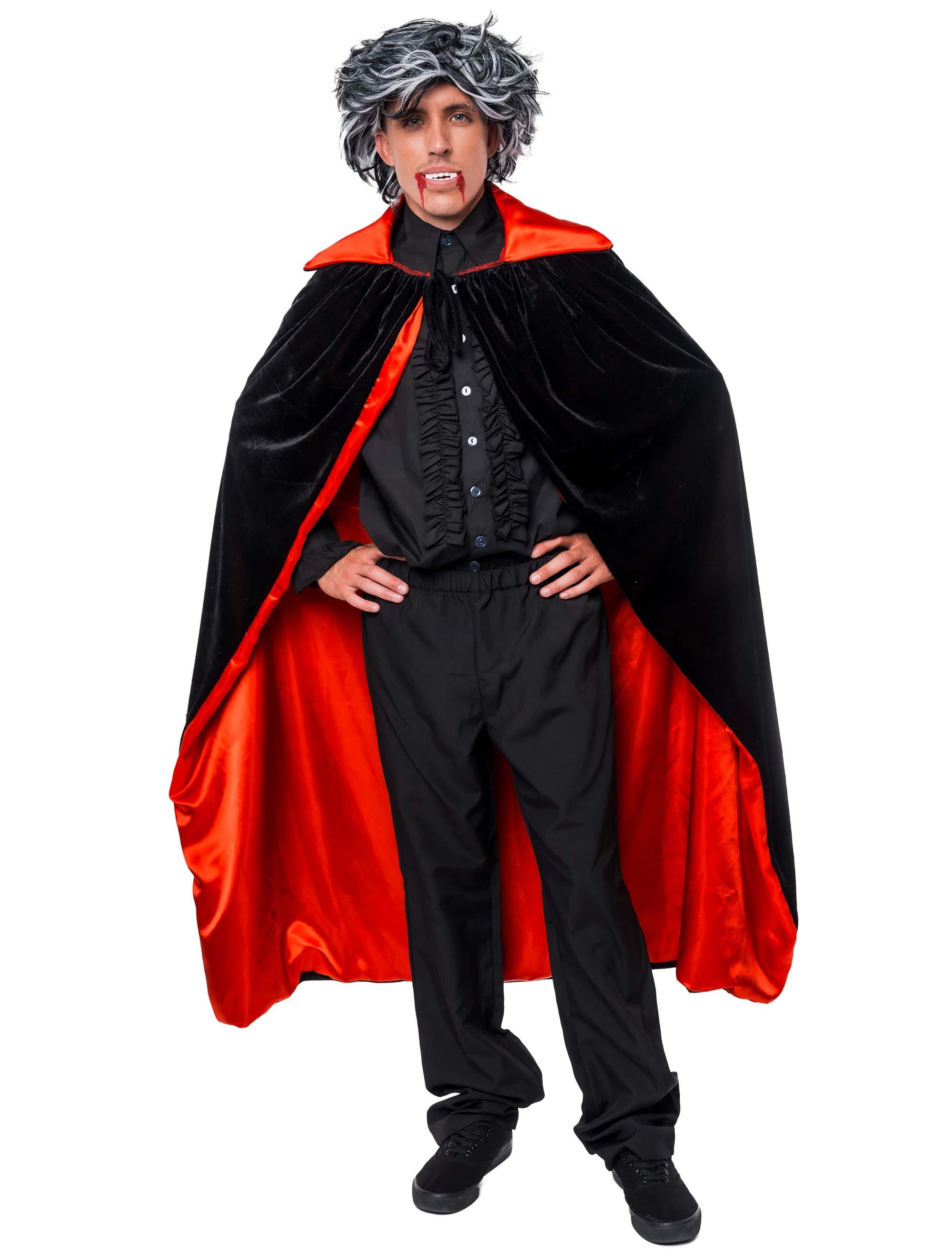Umhang Vampir Samt Herren schwarz/rot one size