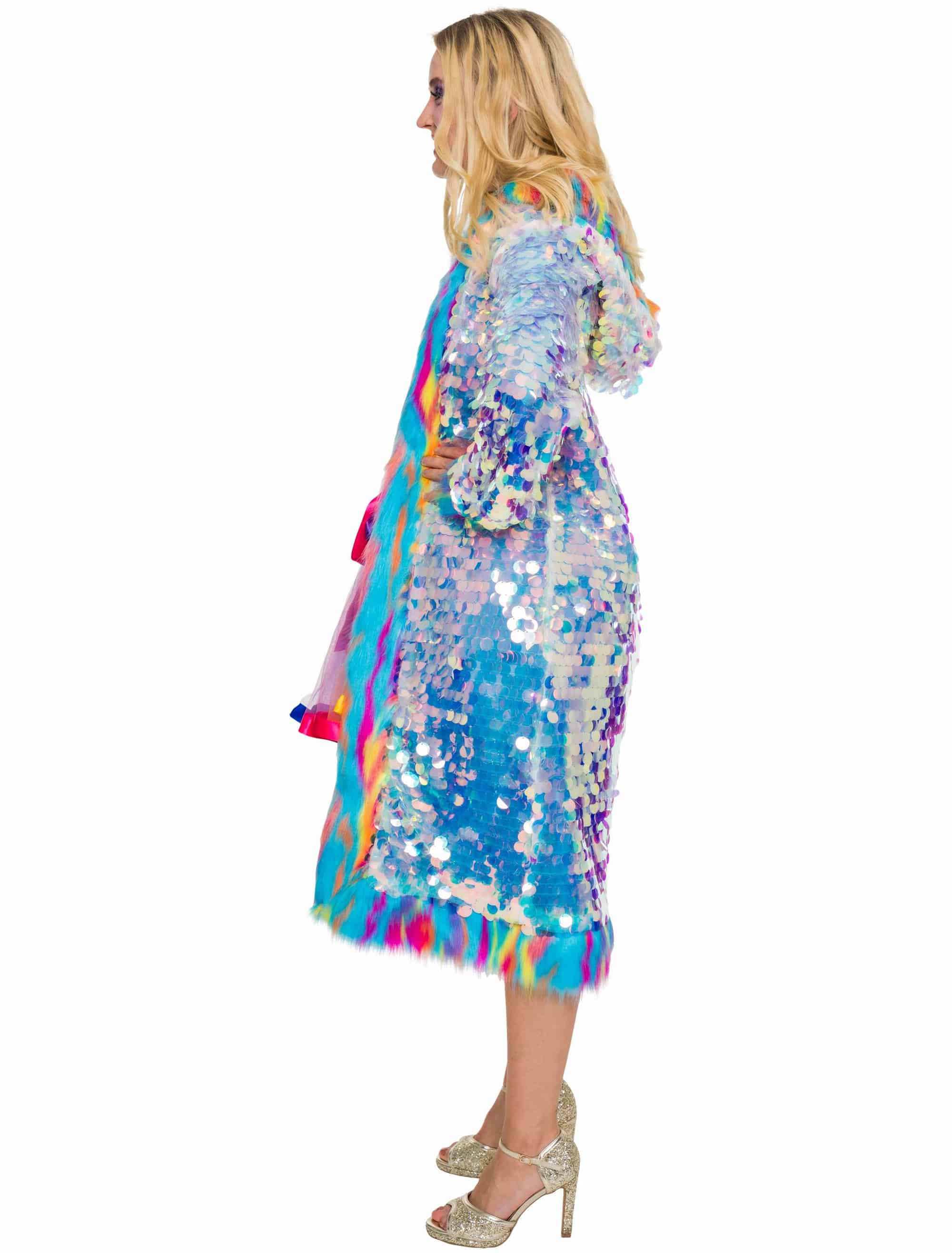 Mantel mit Pailletten und Kunstfell bunt L/XL