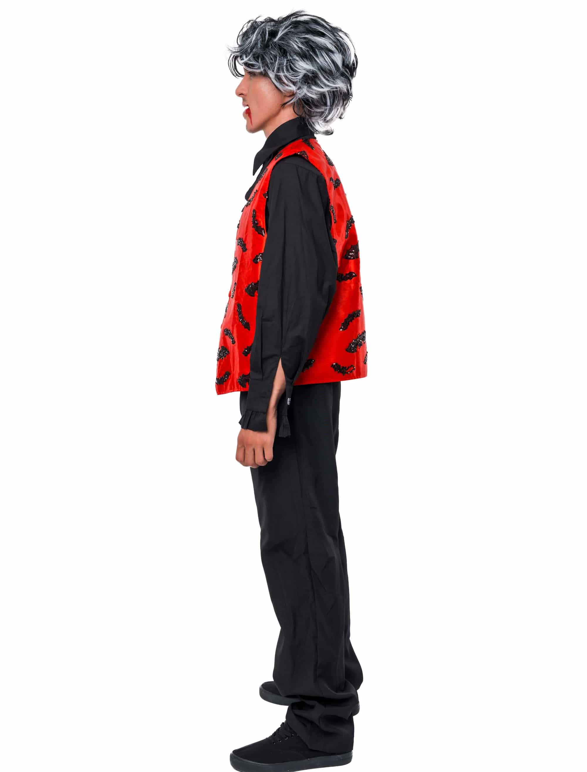 Weste mit Fledermäusen Pailletten Herren rot/schwarz S/M