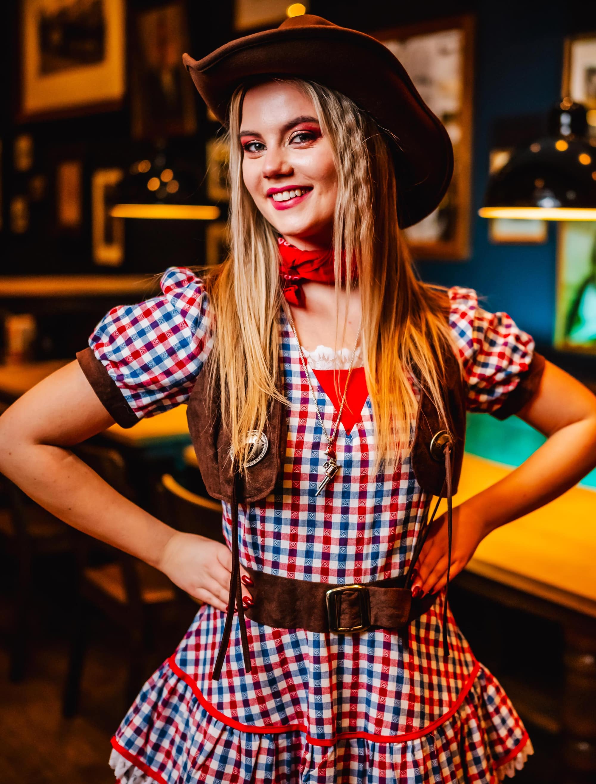 Kleid Cowgirl Damen schwarz/weiß/rot 40