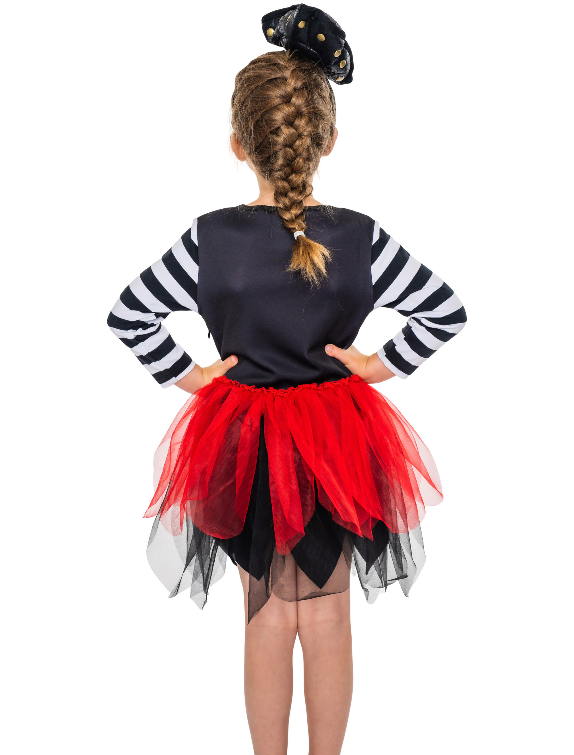 Kleid Piratin mit Tüll schwarz/weiß/rot 116-128