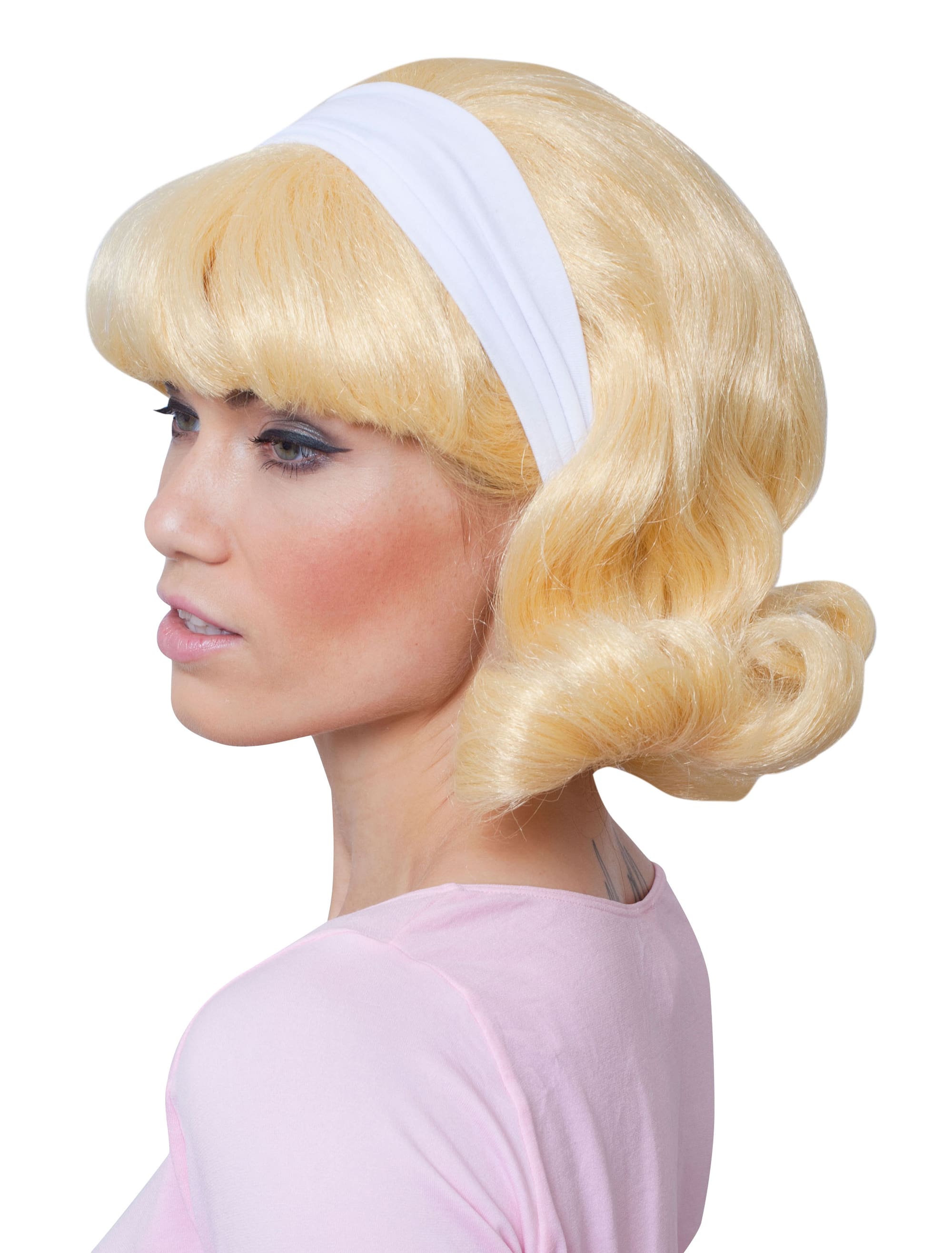 Perücke 50er mit weißem Haarband blond one size
