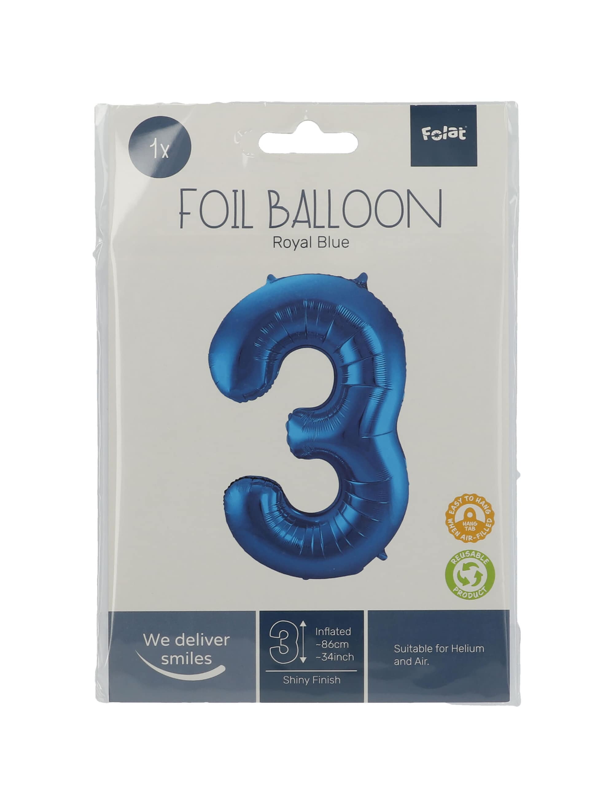 Folienballon Zahl 3 L blau