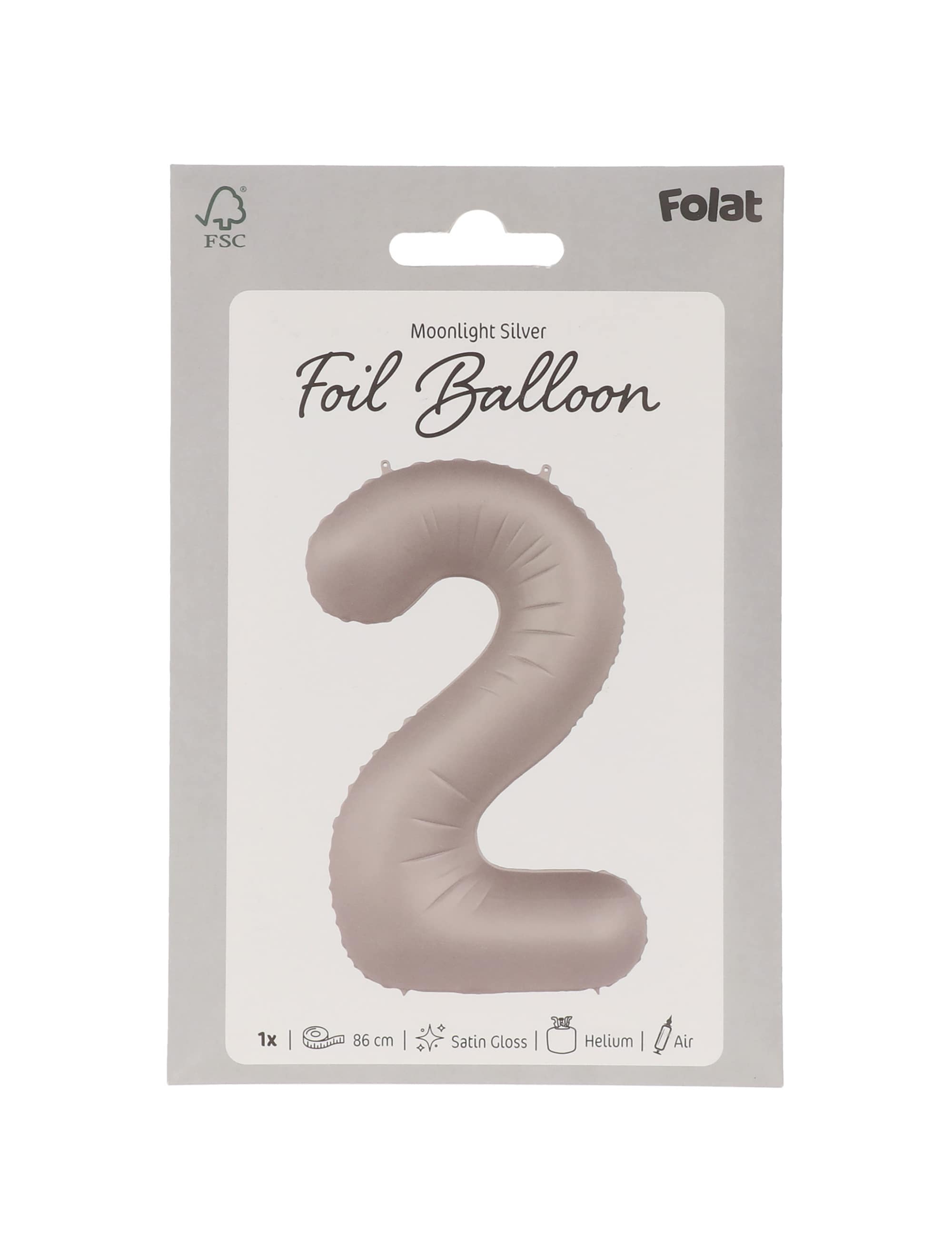 Folienballon Zahl 2 L matt silber