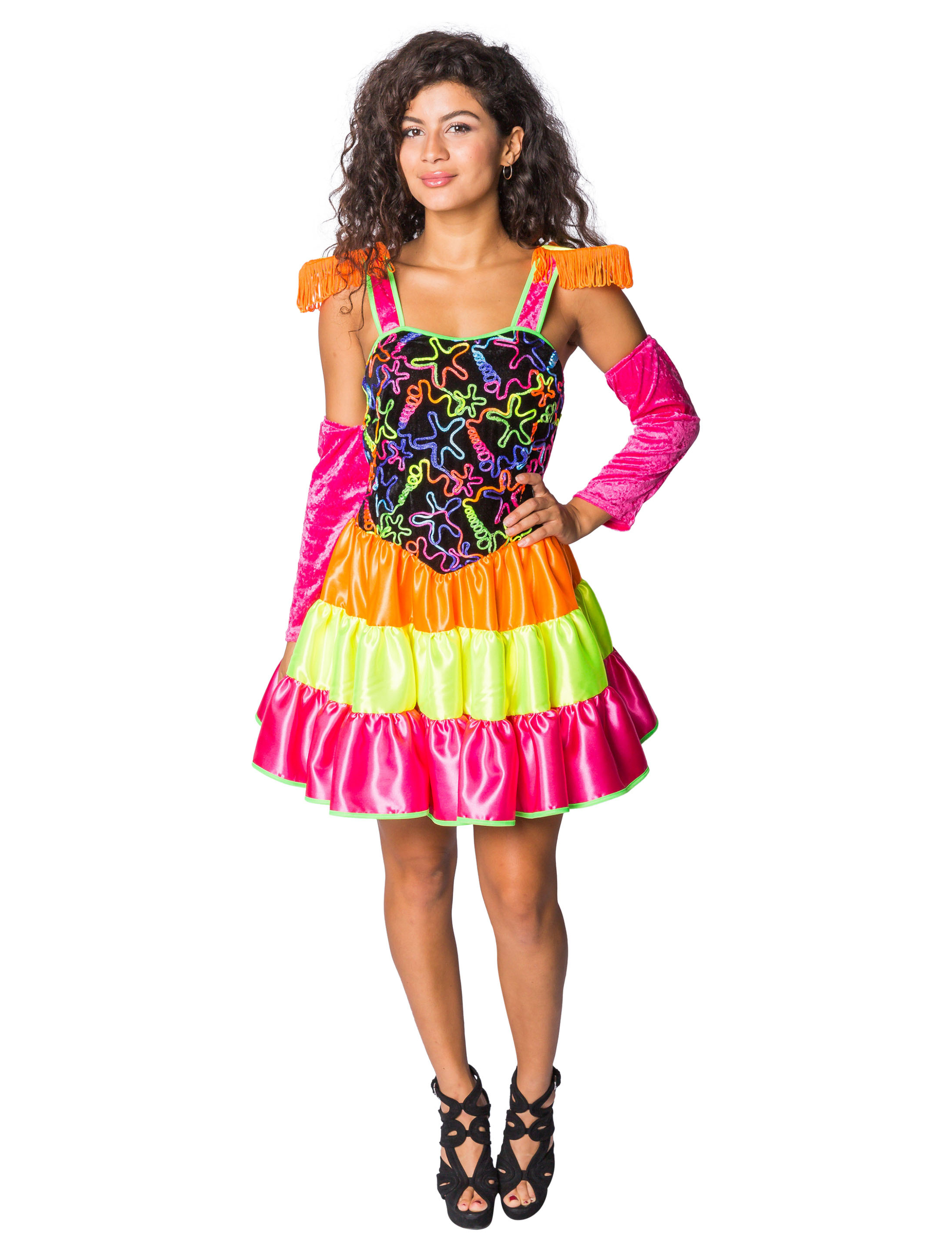 Kleid 80er Jahre 2-tlg. Damen bunt L