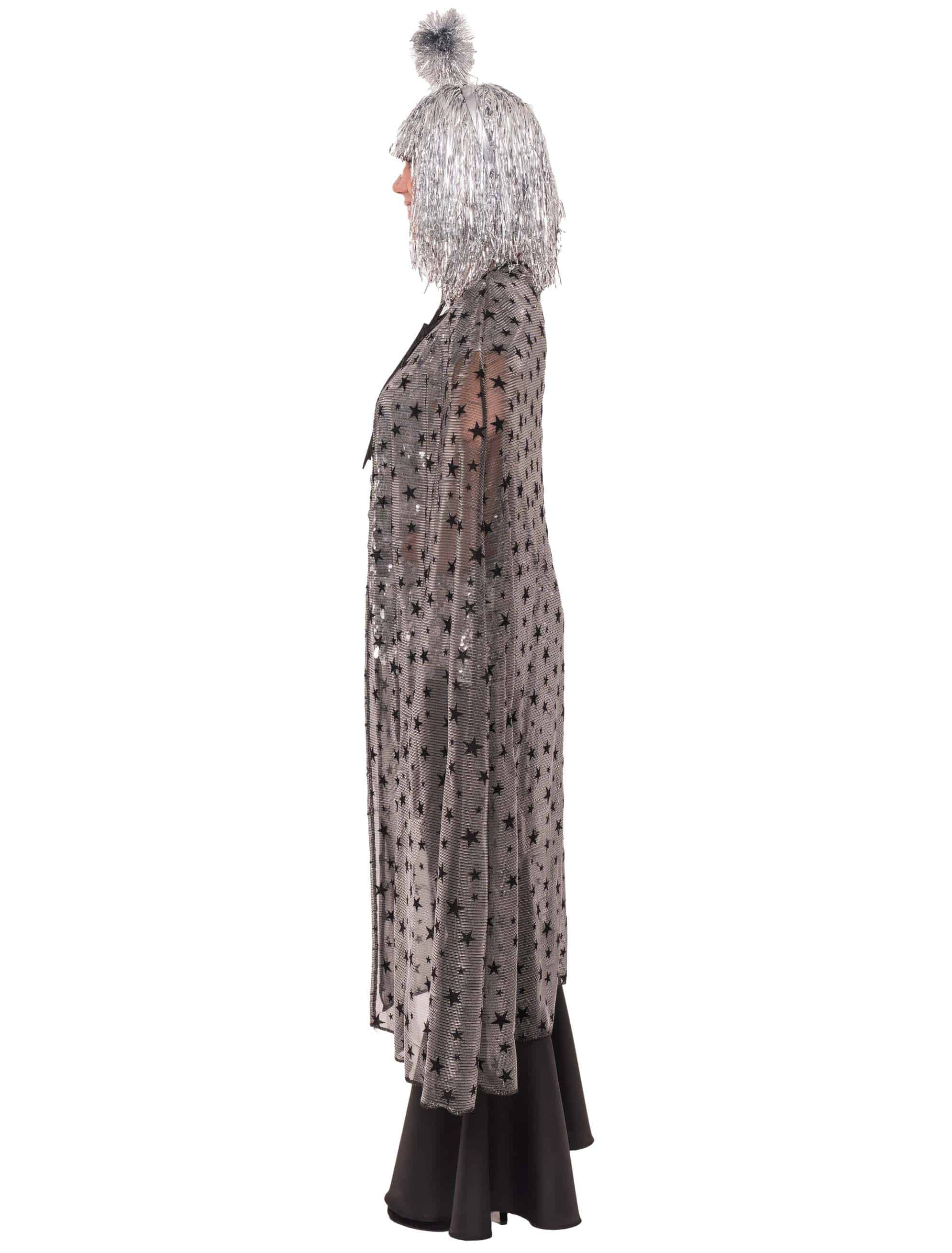 Cape mit Sternen transparent schwarz/silber one size