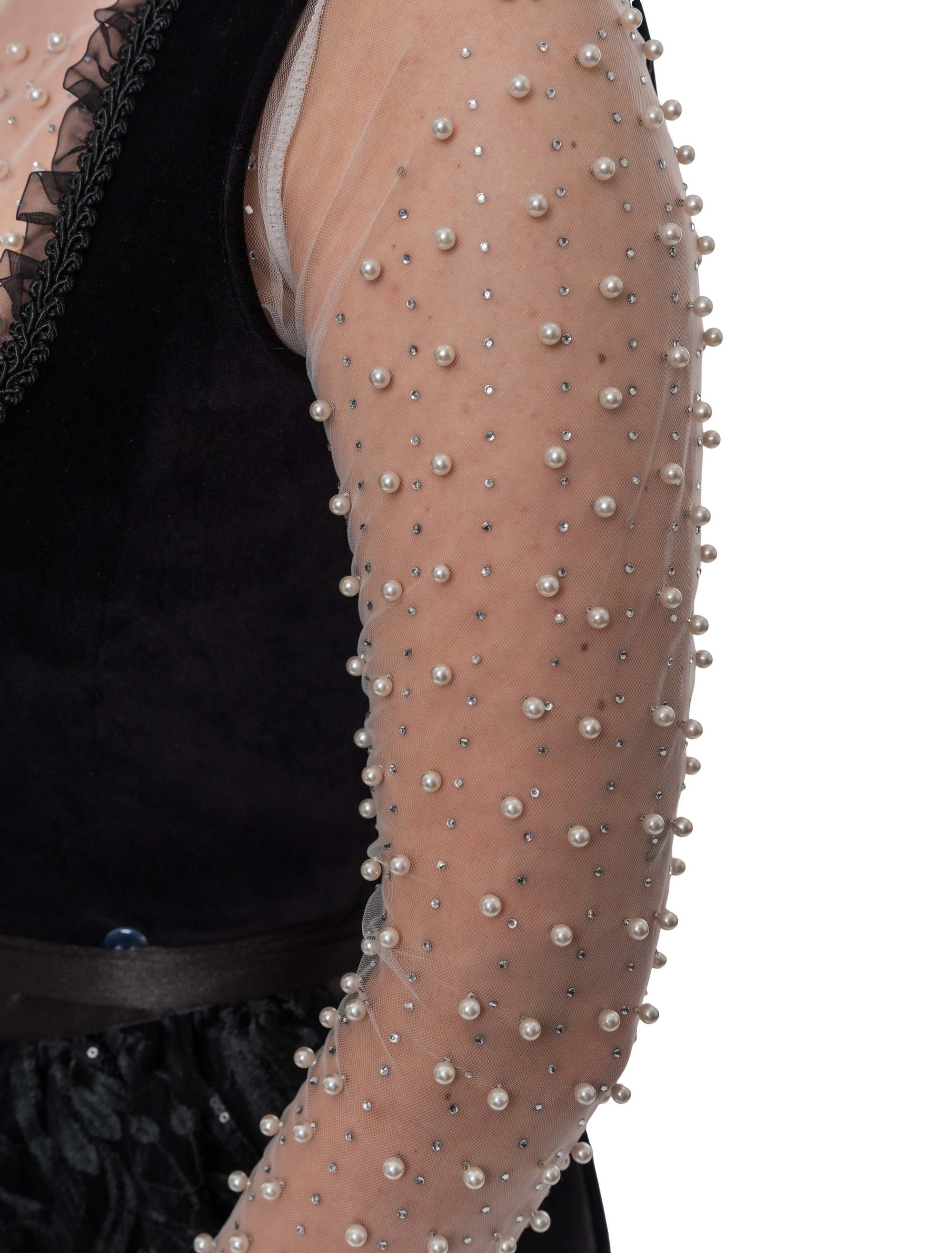 Oberteil Mesh mit Perlen und Strass weiß S/M