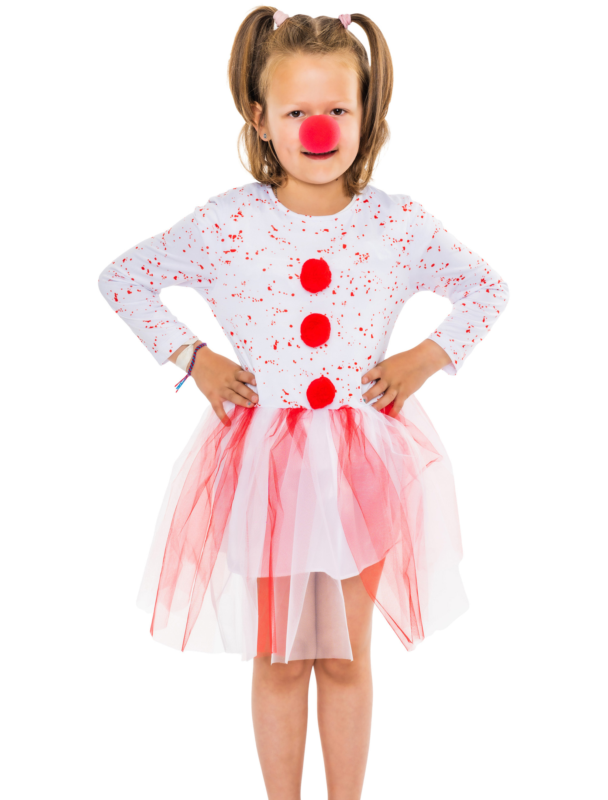 Kleid Clown Kinder rot/weiß 128