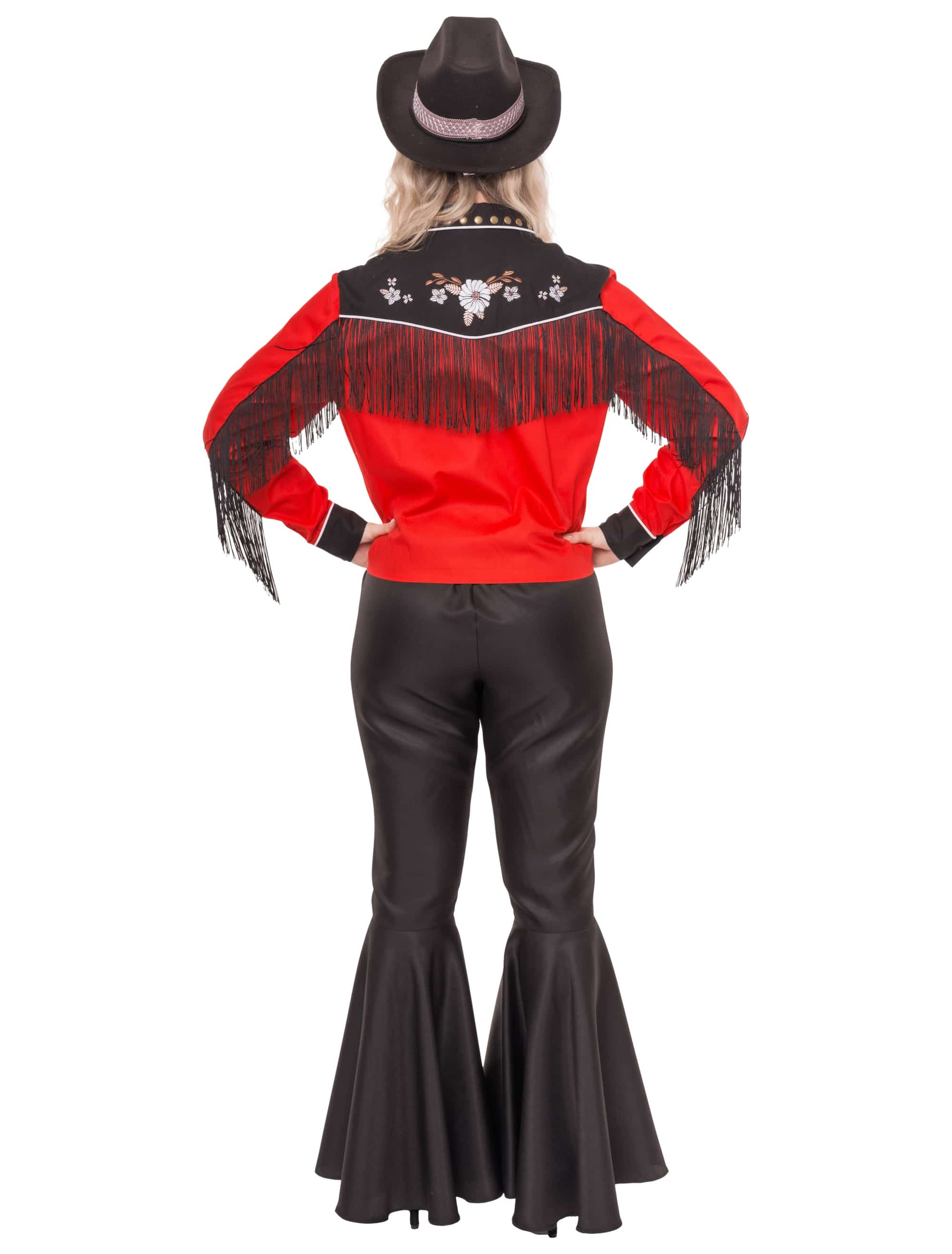 Bluse Cowgirl mit Fransen Damen rot/schwarz S/M