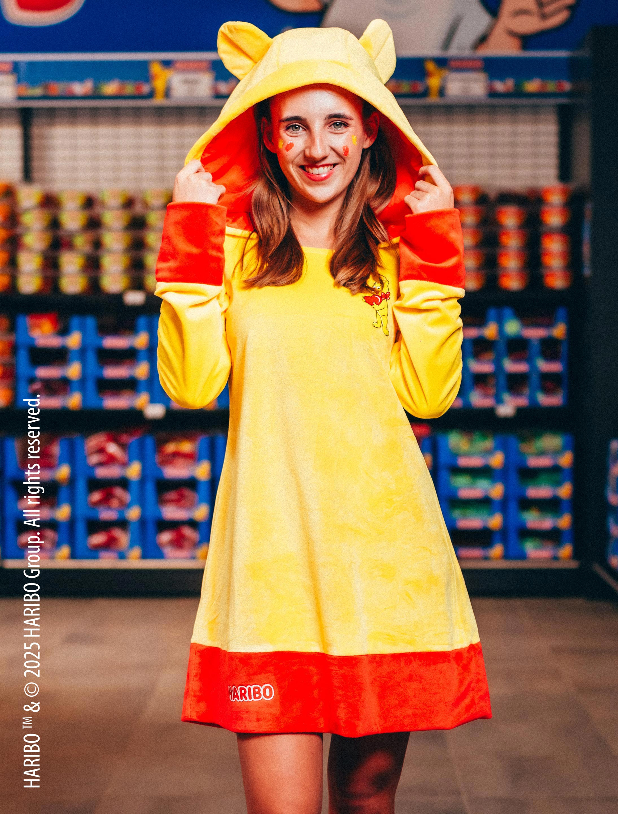 Kleid HARIBO Goldbären Plüsch Damen rot/gelb L/XL