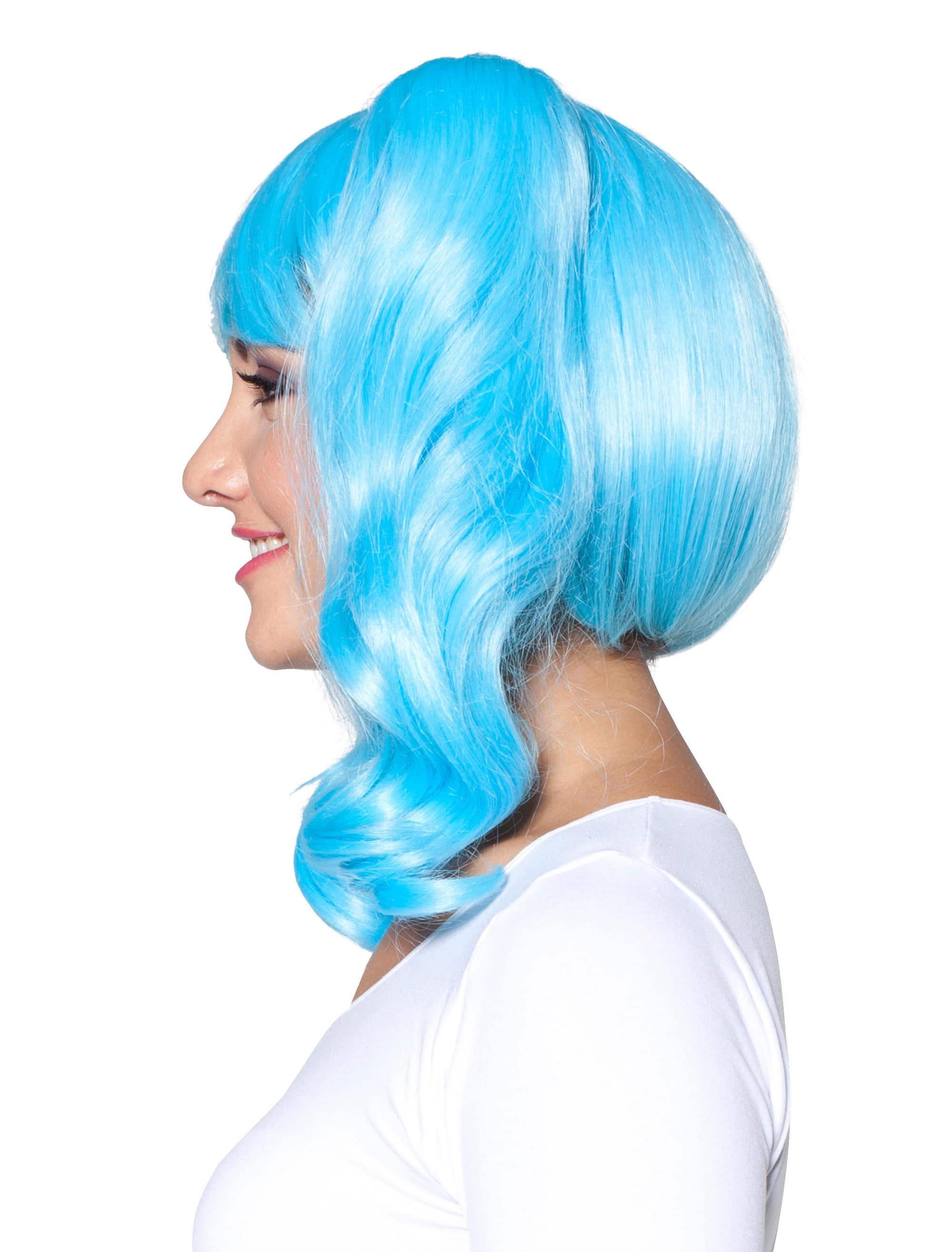 Perücke Zöpfe seitlich mit Pony blau one size