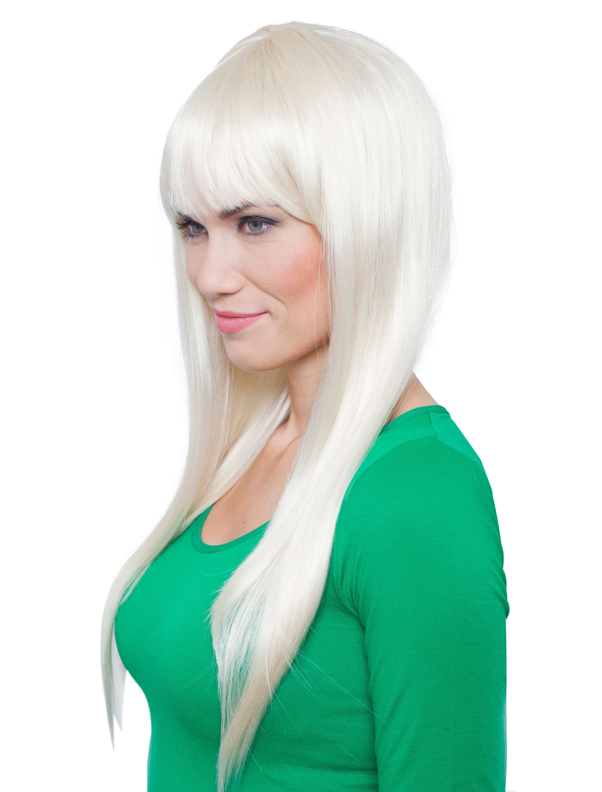 Perücke lang glatt mit Pony blond one size