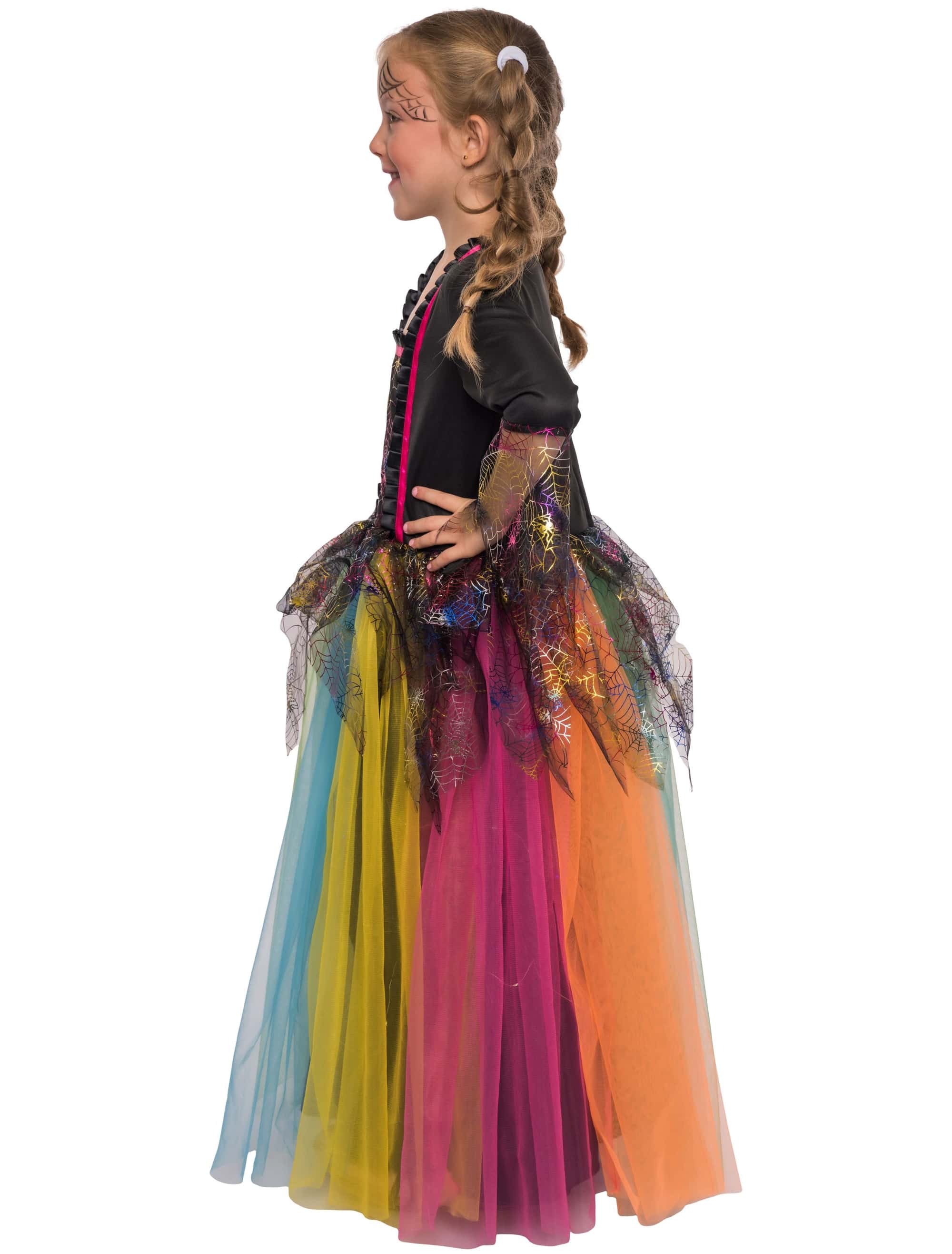 Kleid Hexe mit Regenbogentüll Mädchen bunt 140