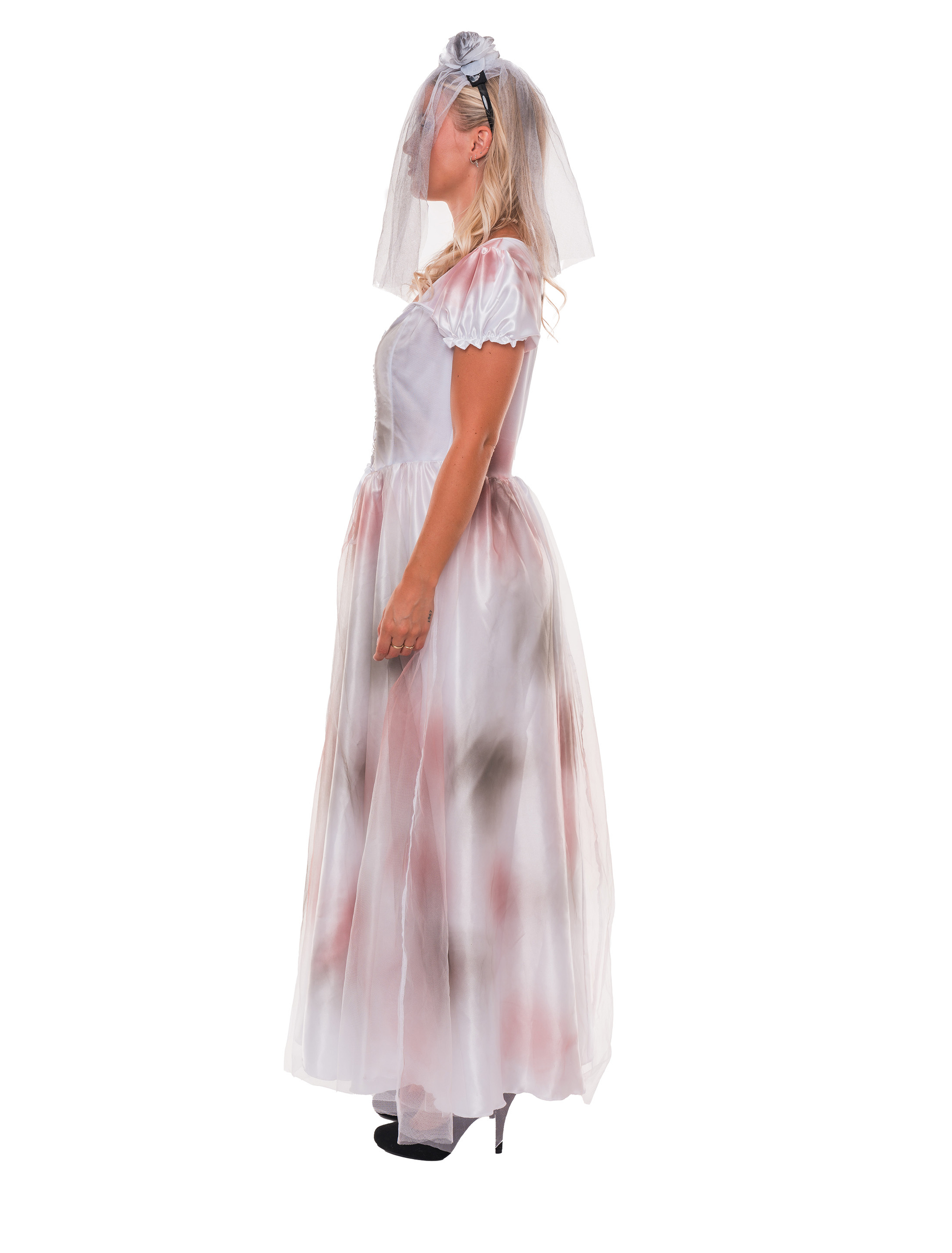 Kleid Zombiebraut Damen weiß/rot 2XS