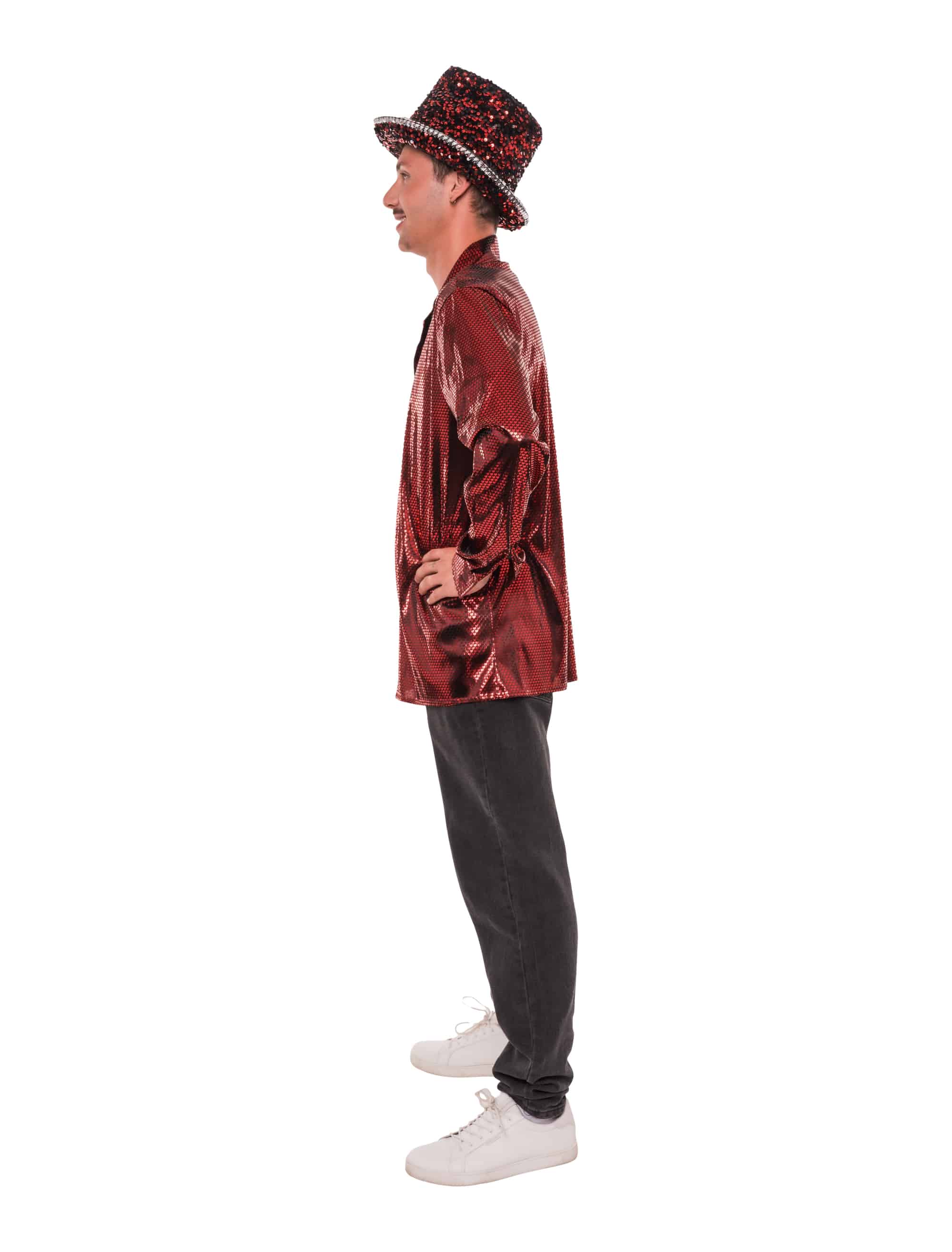 Hemd Herzen Metallic Herren rot S/M