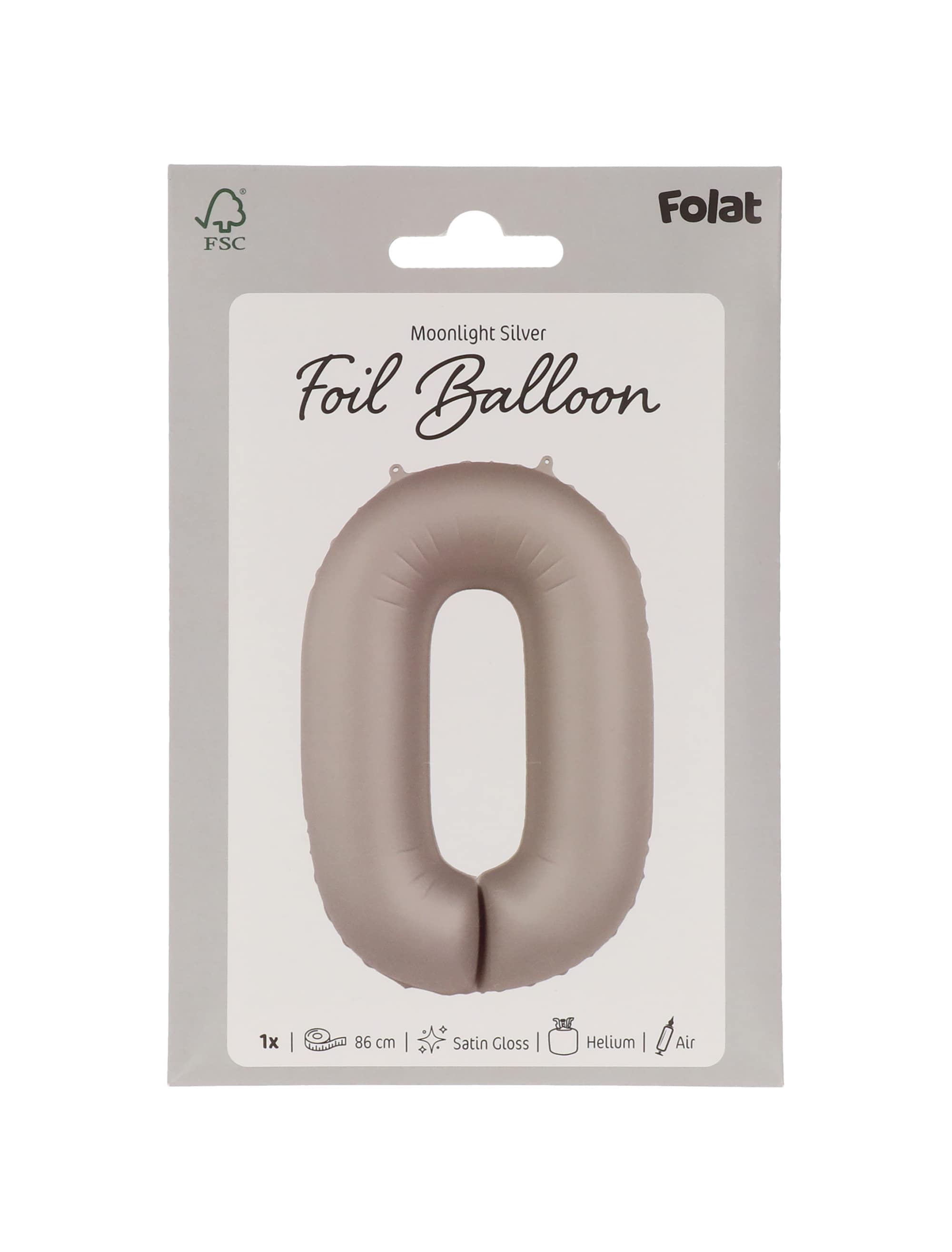 Folienballon Zahl 0 L matt silber
