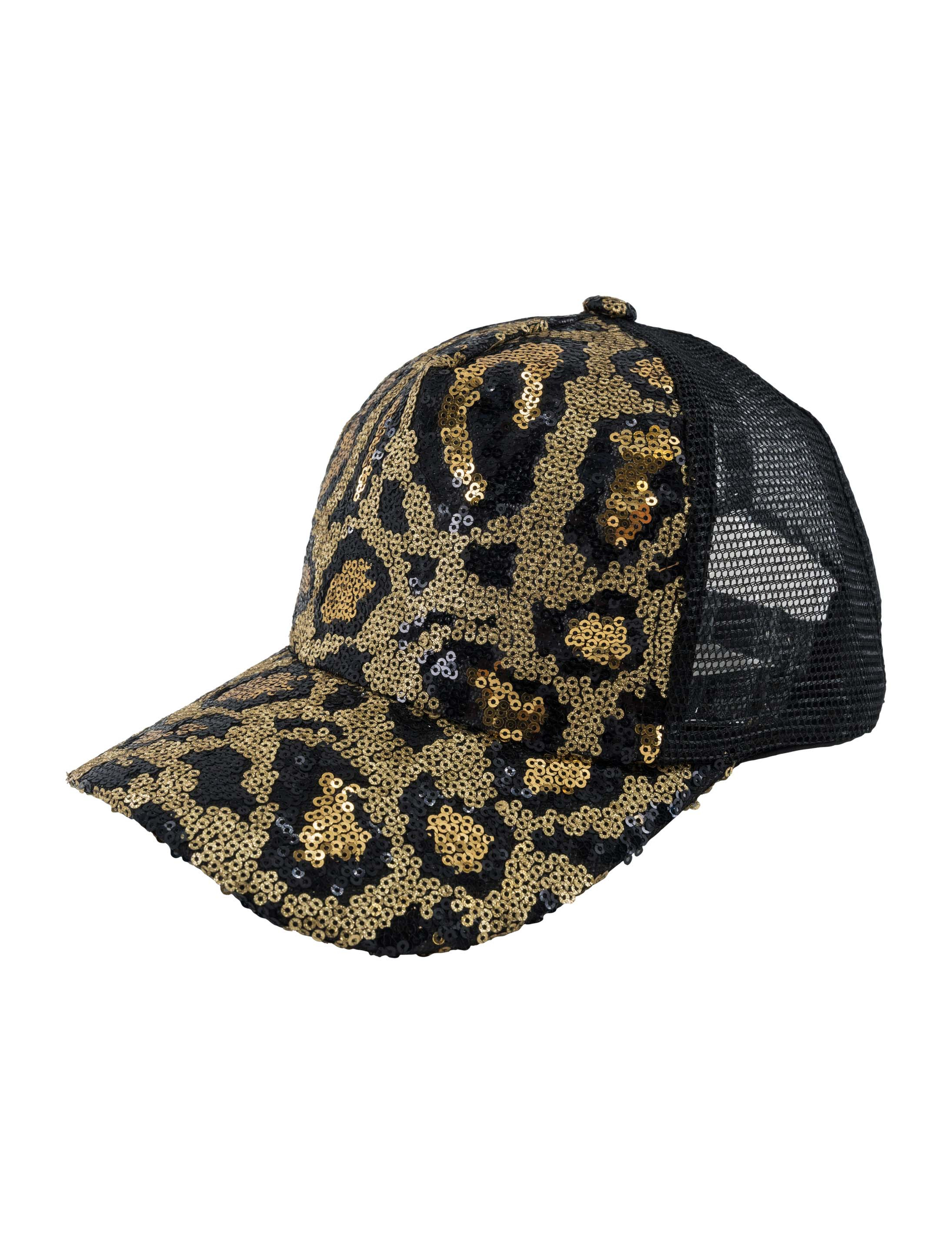 Baseballcap Pailletten Leopard schwarz/gold one size
