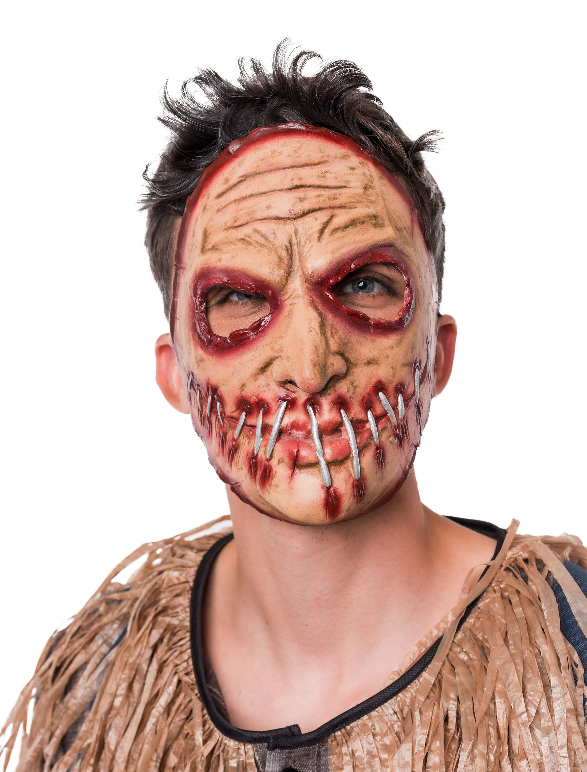 Latexmaske Horror Mund zugenäht beige