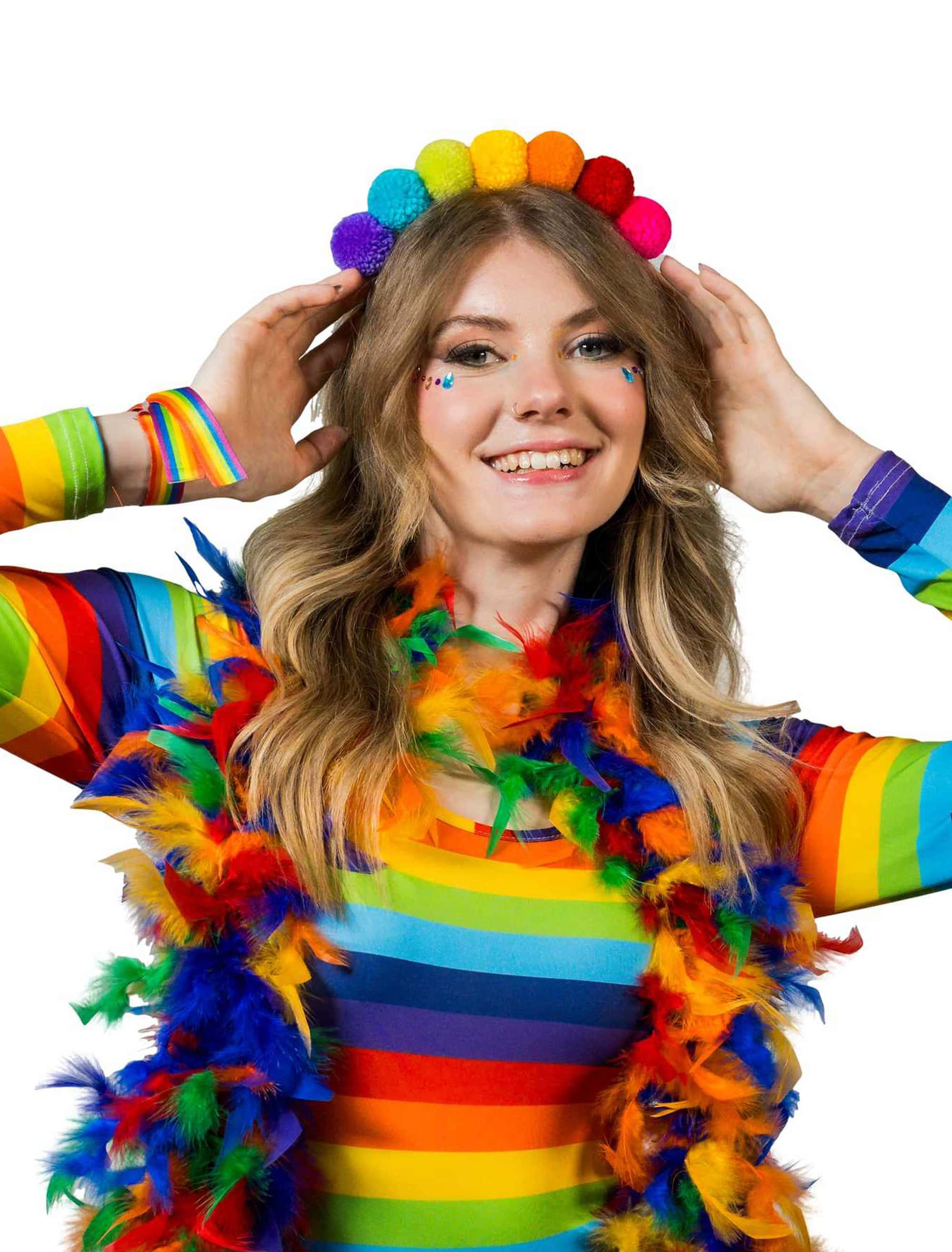 Haarreif mit Pompoms rainbow