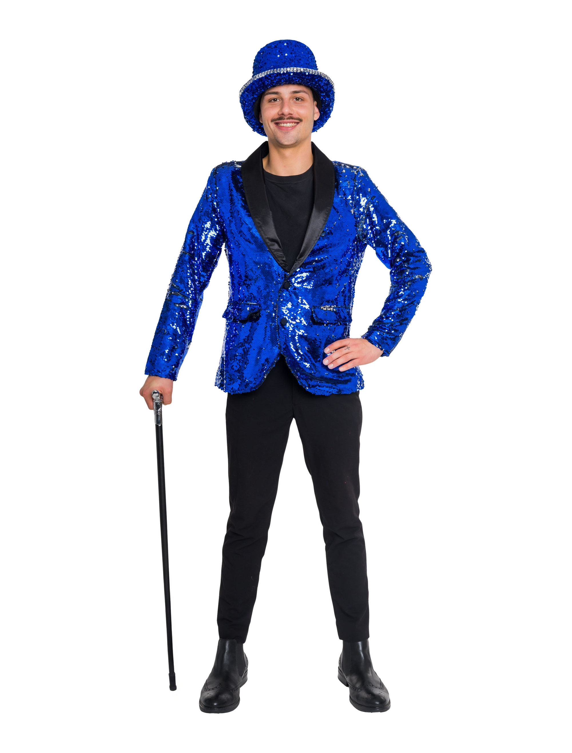 Jackett mit Pailletten Herren blau/silber XL