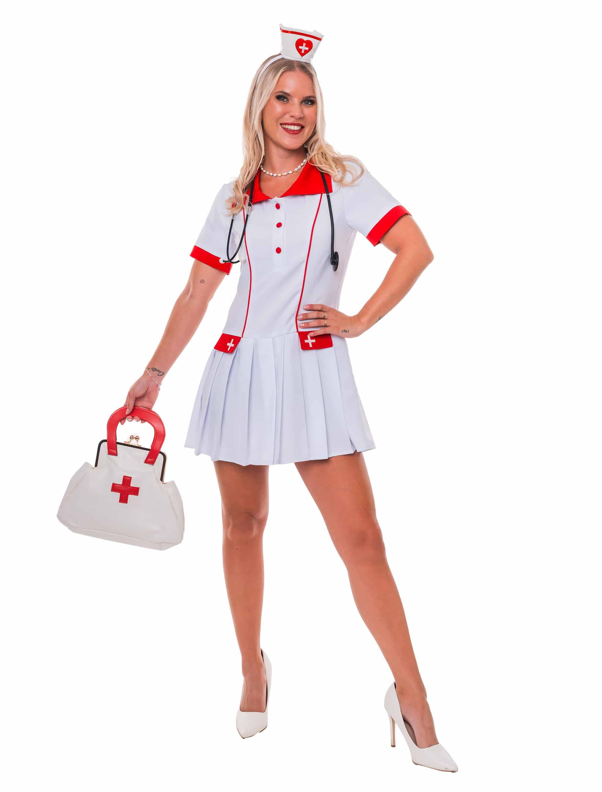 Kleid Krankenschwester sexy Damen weiß/rot S/M