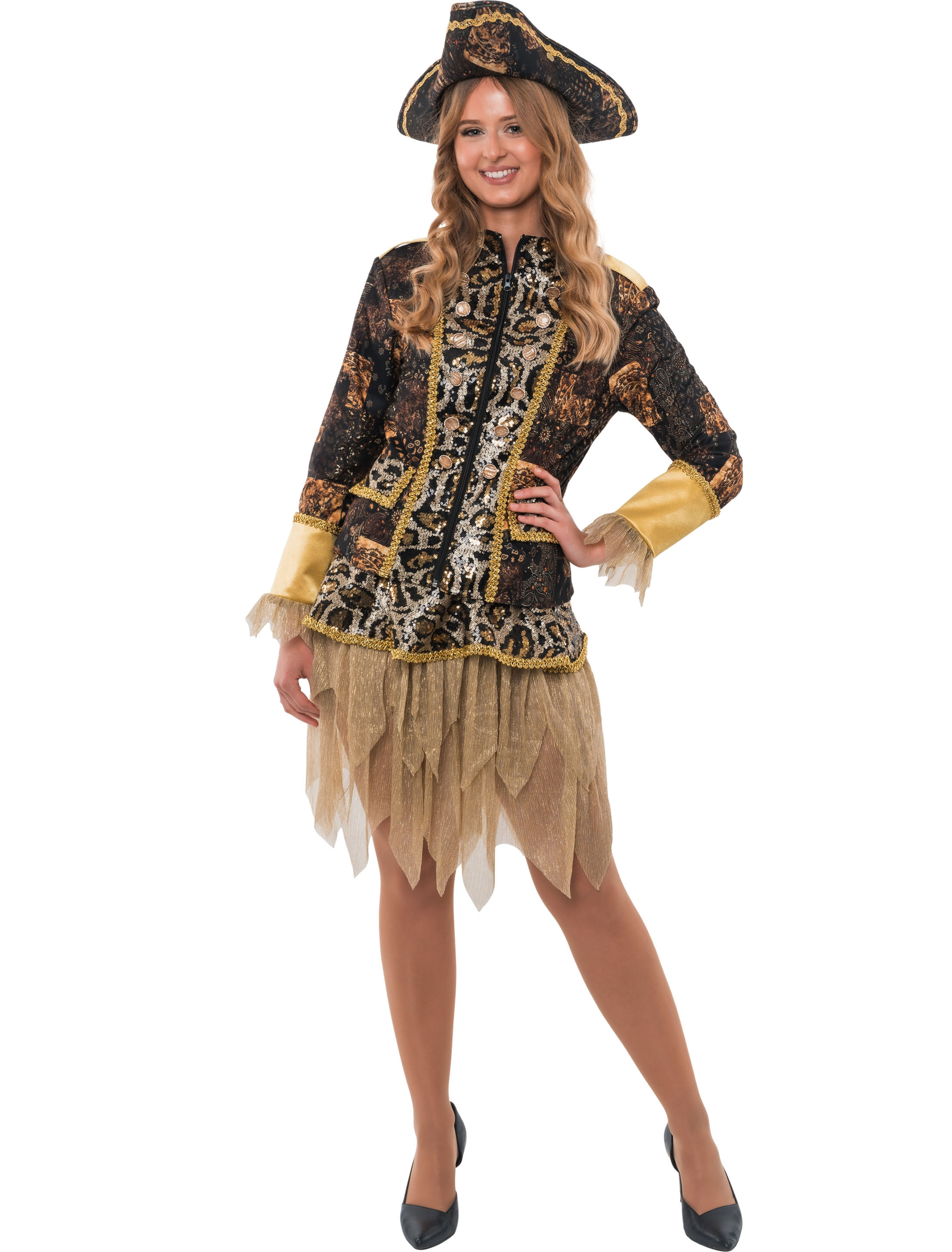 Frack Pailletten Leopard Damen braun/gold M