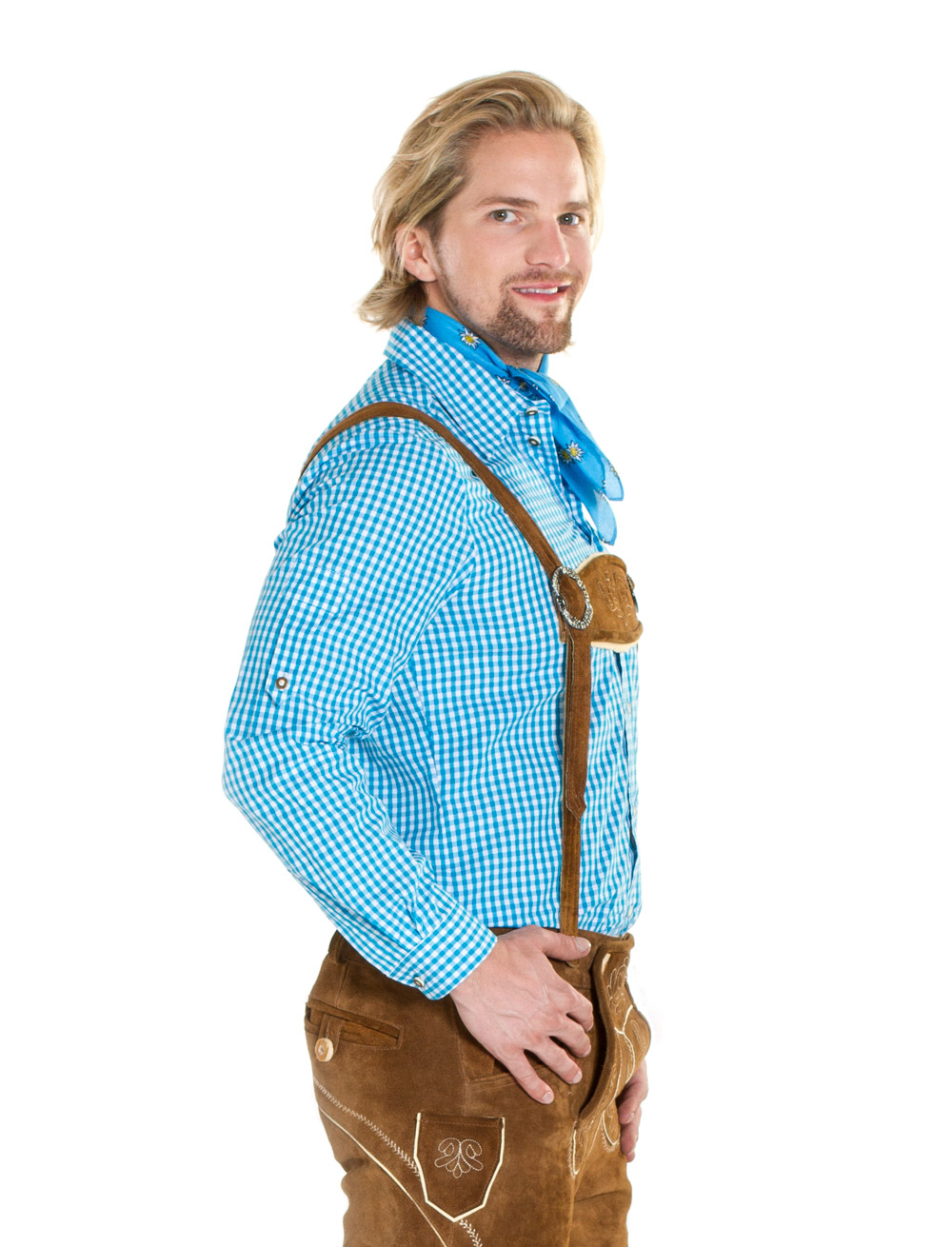 Trachtenhemd Herren türkis/weiß M