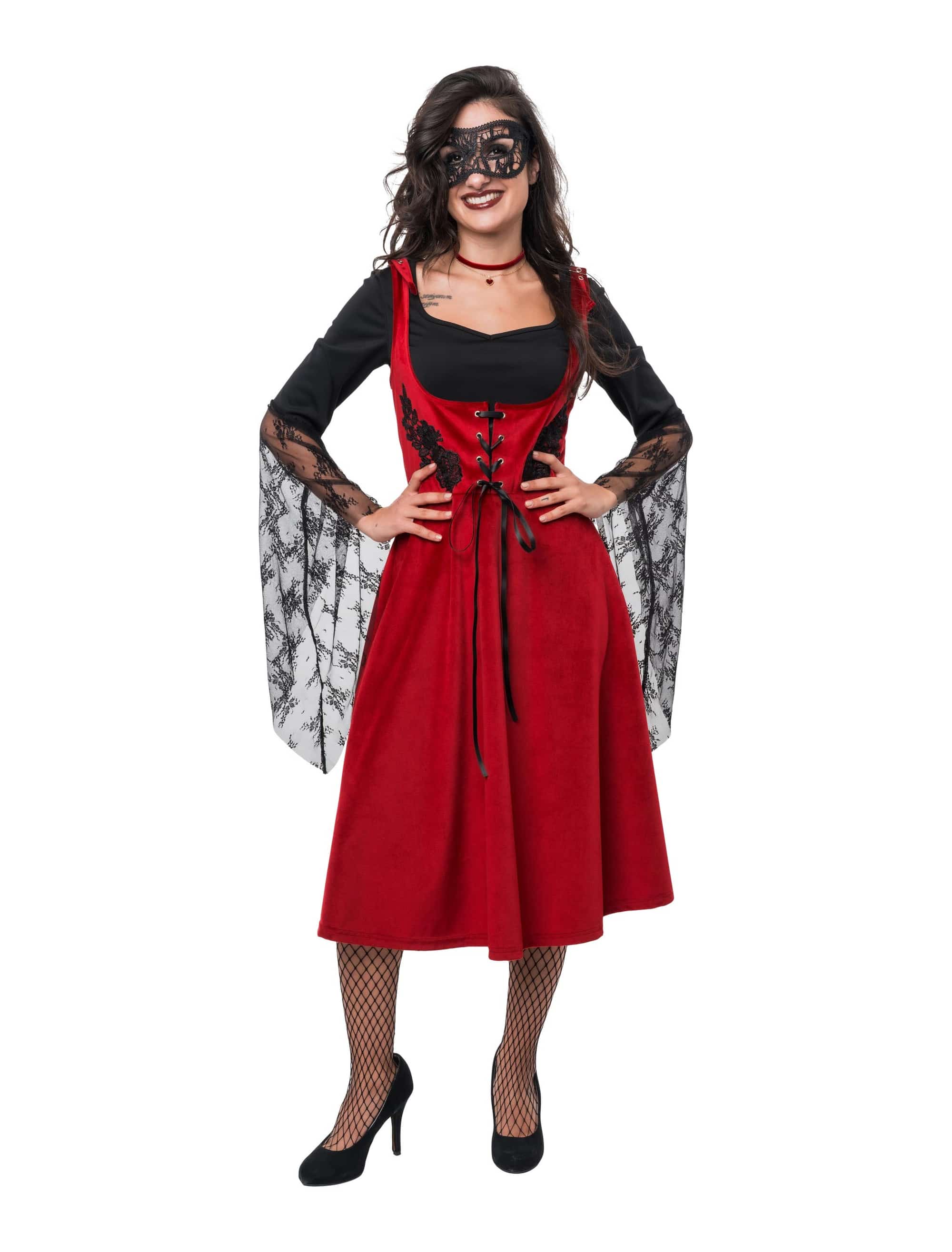Samtkleid Vampirin Damen rot/schwarz S
